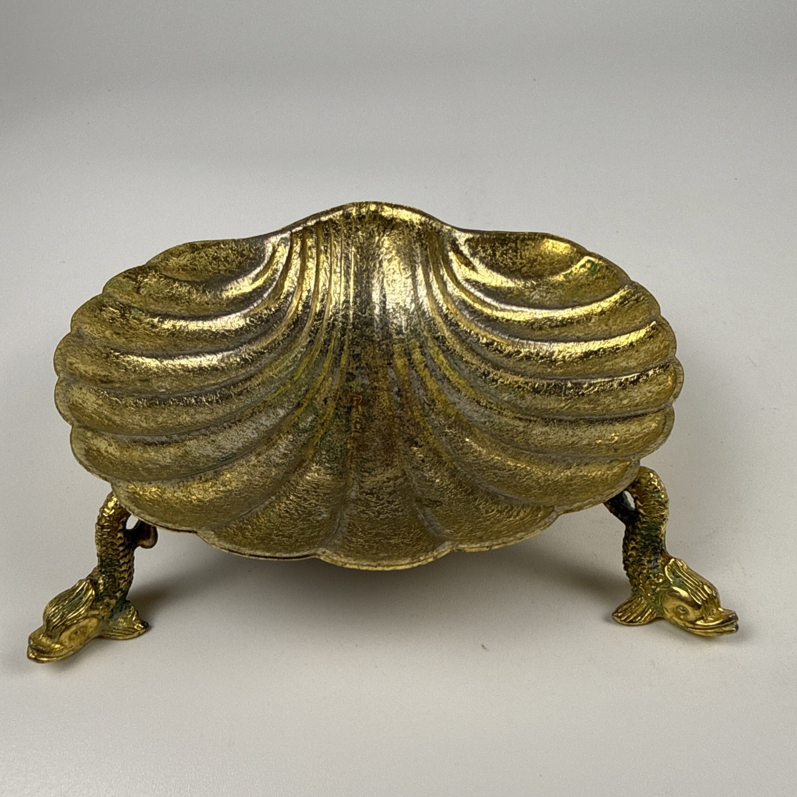 Brass Shell Dish Vintage Dolphin Koi Fish Footed Soap Trinket Bowl Unbranded