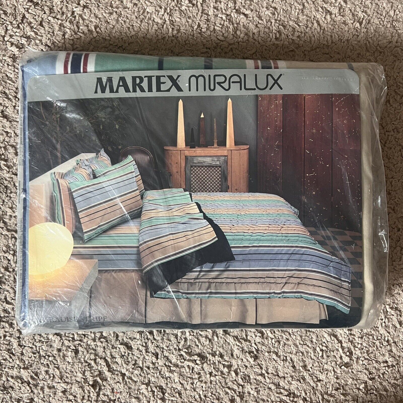 Vintage Full Fitted Sheet No-Iron Martex Miralux Paradise Stripe SEALED