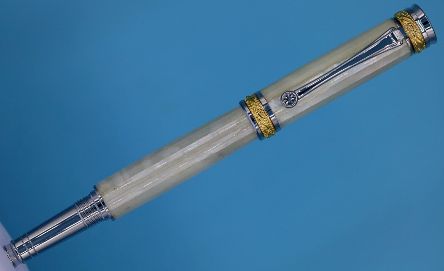Awabi Shell MOP on Majestic Jr. Rollerball Pen in 22kt Gold and Chrome Finish
