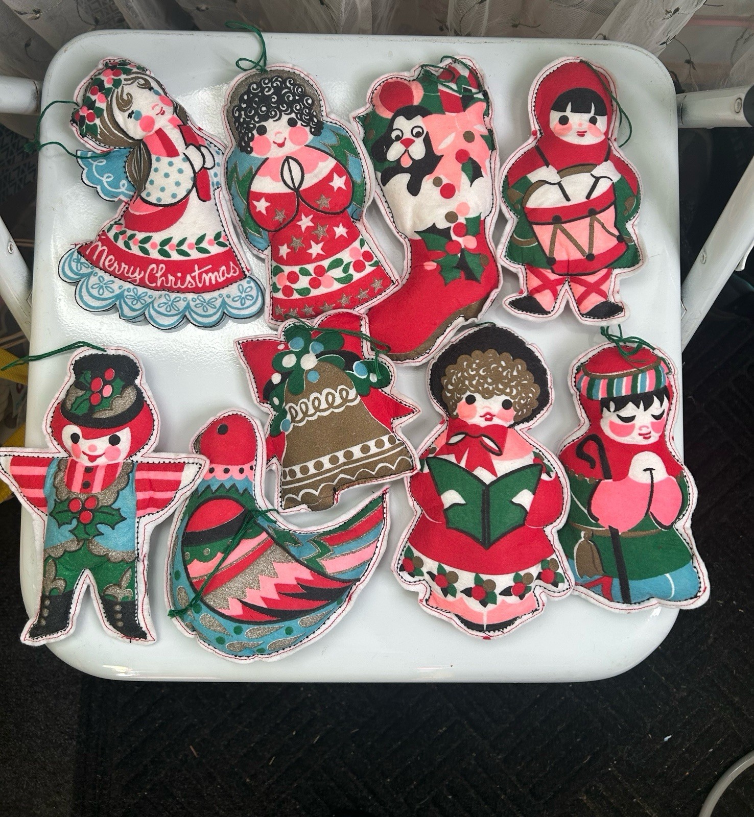 Vintage 70s Calico Fabric Christmas Ornaments Lot Stuffed Homemade Retro Tree