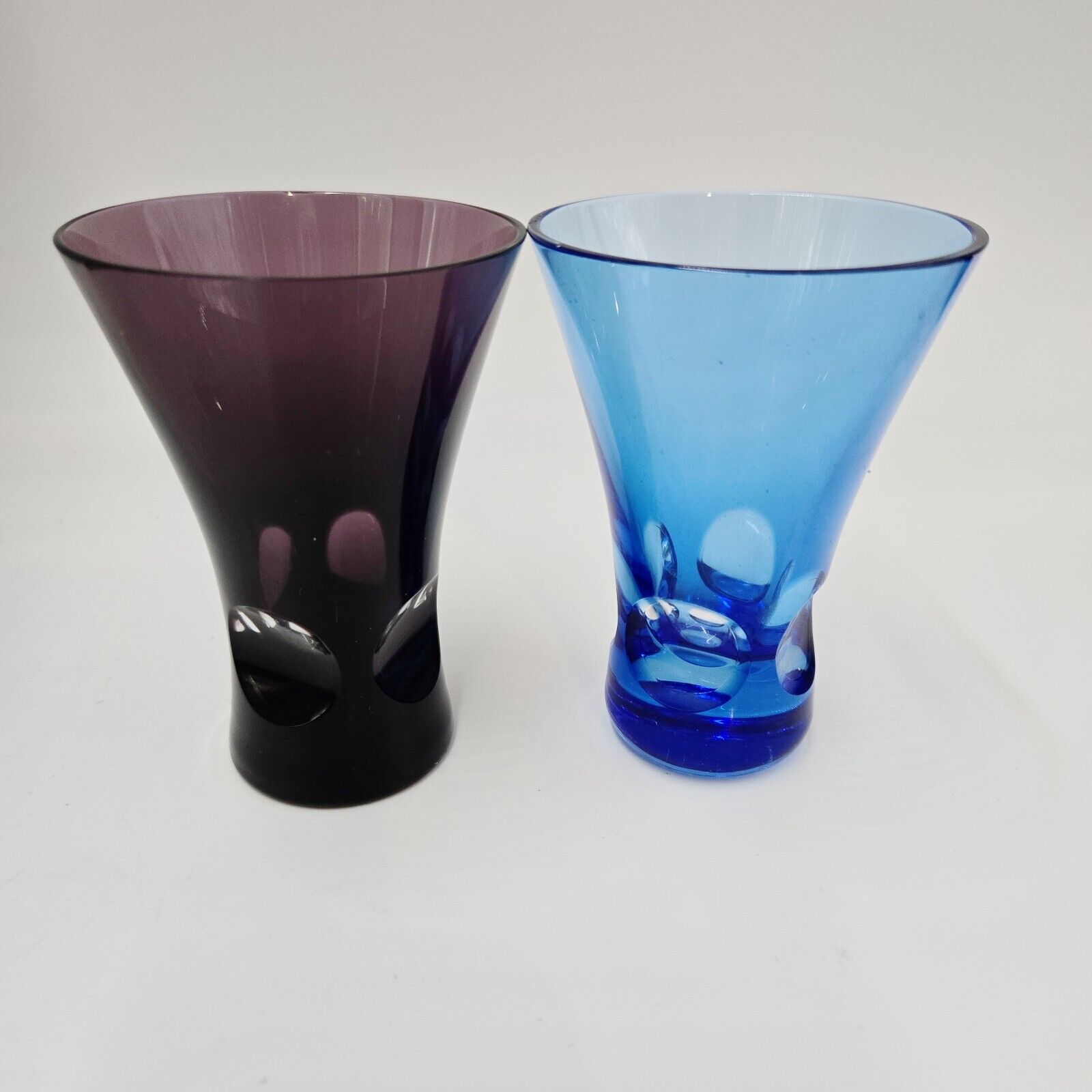 Rare Movado Drinking Cocktail Cut Glass Hand Made In Hungary Set 2 Purple Blue