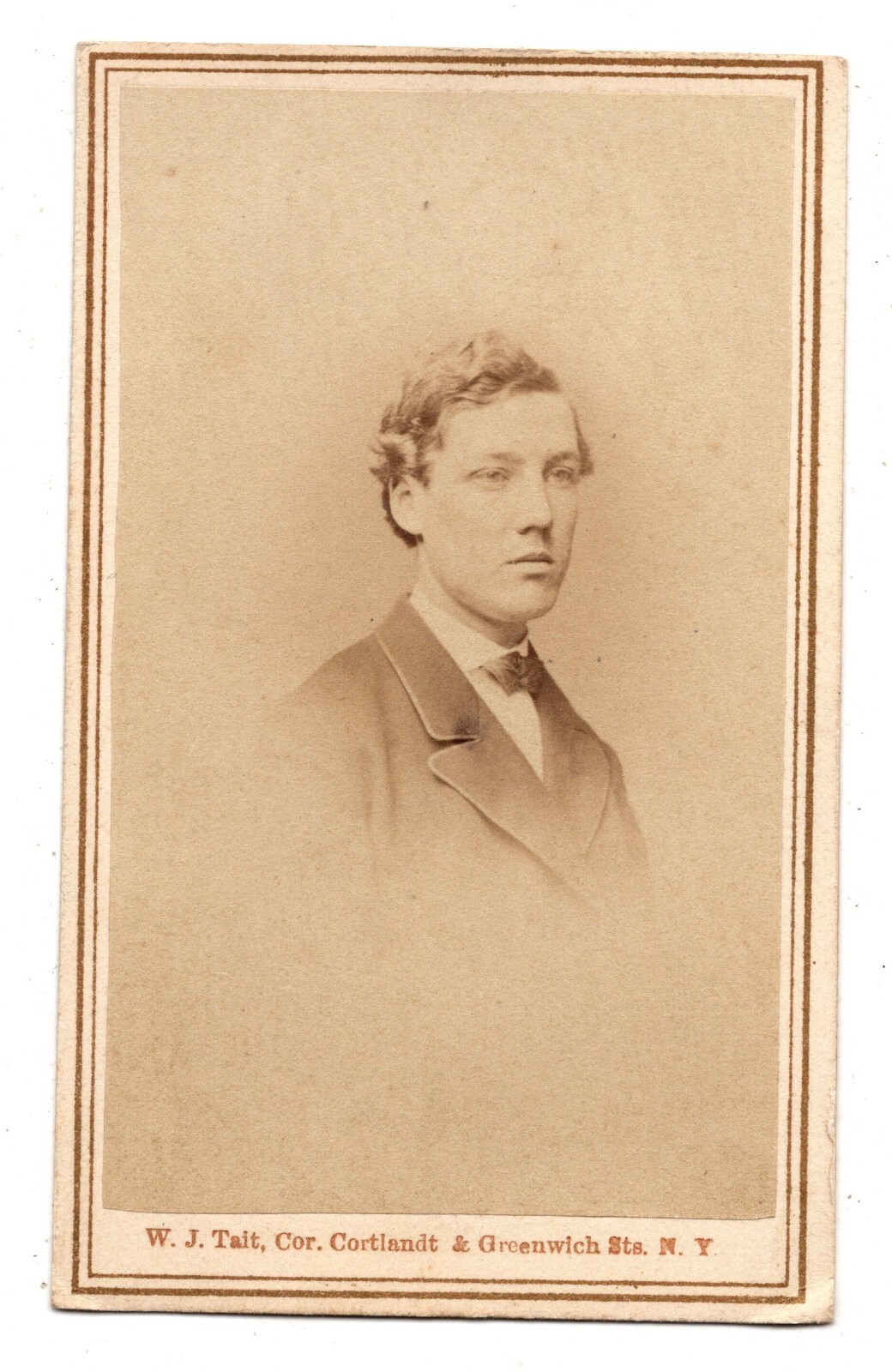 Antique CDV Circa 1860s W. J. Tait Handsome Young Man In Suit NY NY