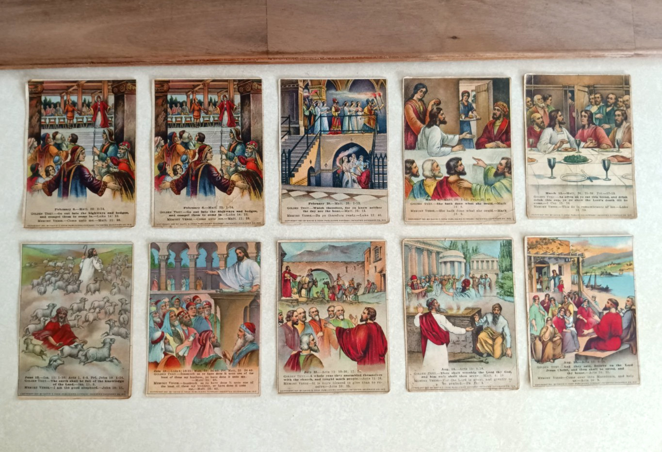 1921 David C Cook Lesson Picture Cards Lot of 10 Antique Sunday School Bible