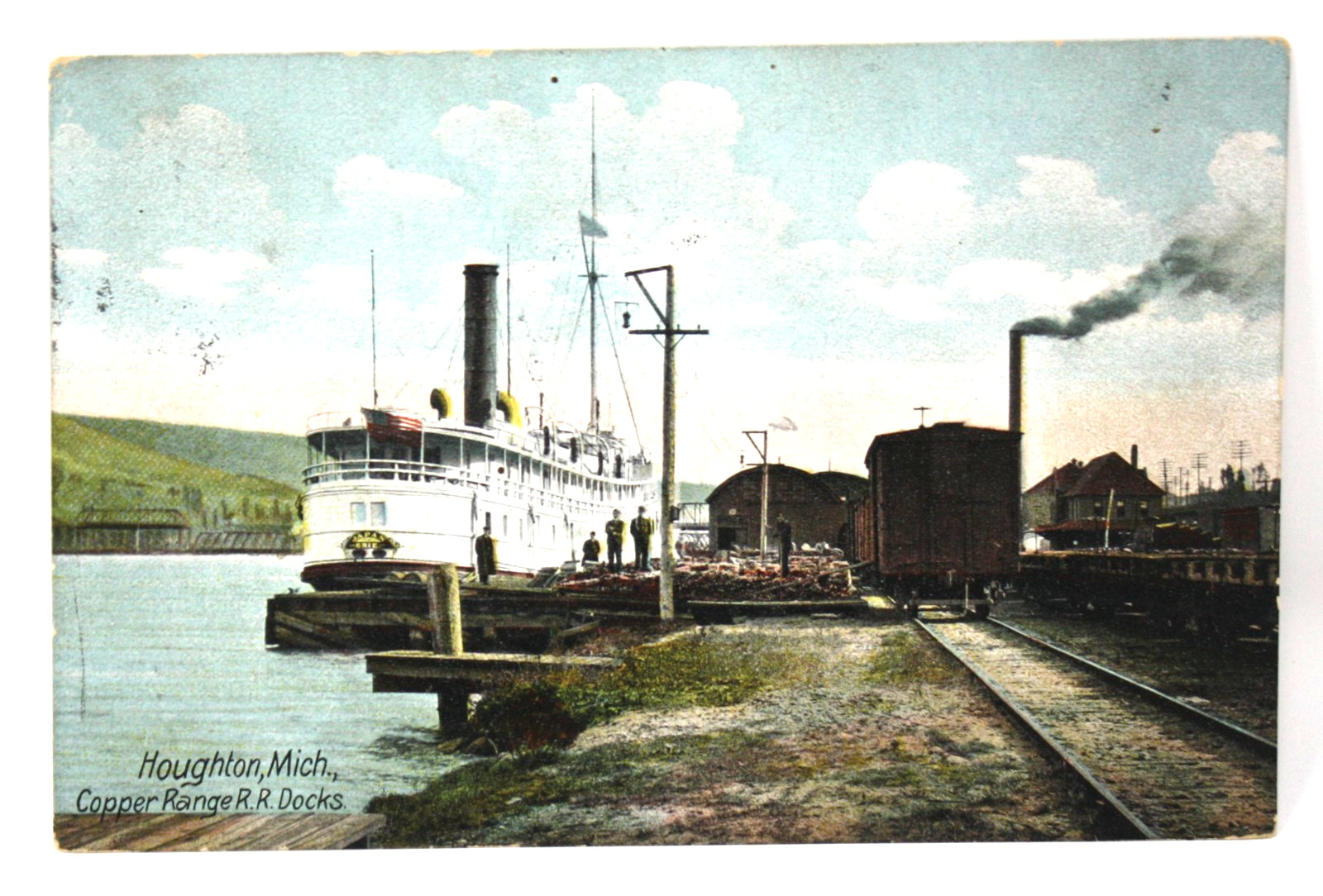 Houghton Michigan MI Copper Range Railroad Docks c1907 Germany Vintage Postcard