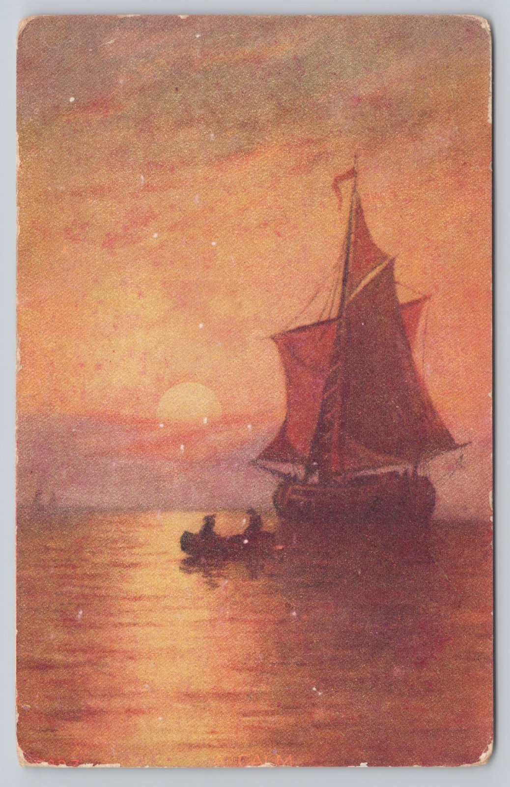 Sailing Ship Sunset Seascape Divided Back Postcard Sailing Ship Sunset Seascape Divided Back Postcard