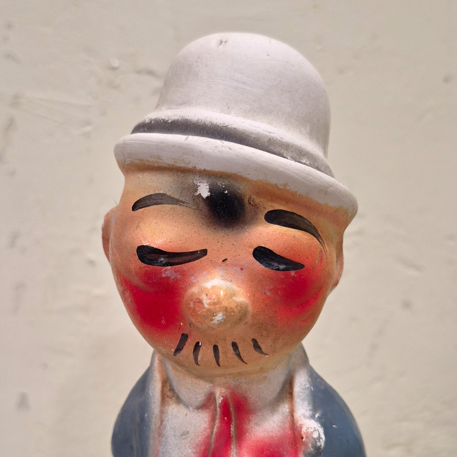 Vintage Ceramic Character Piggy Bank Still Bank Man Bowler Hat Blue Jacket