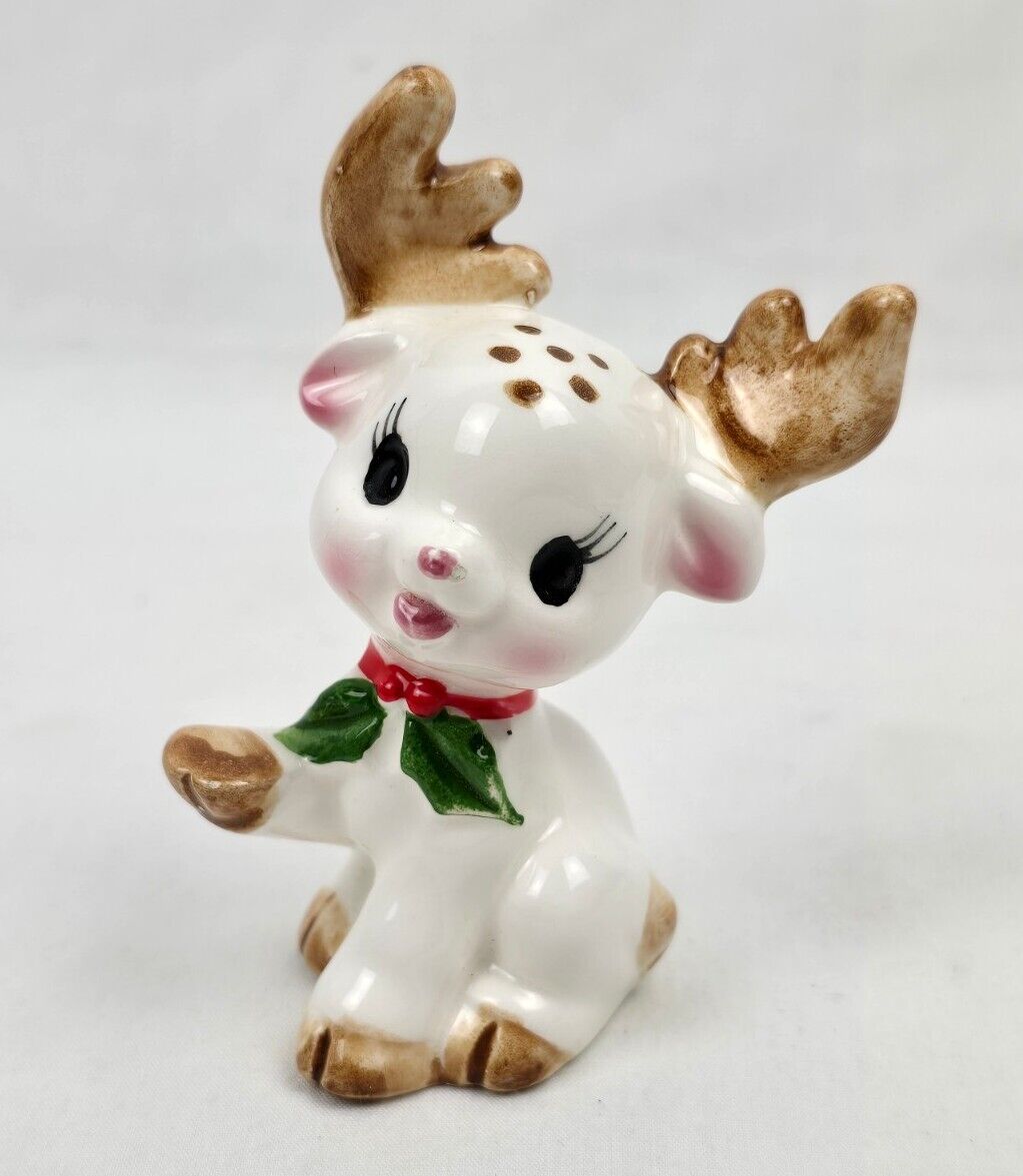 Vintage LEFTON Ceramic Christmas Reindeer Salt Shaker Anthropomorphic Japan Made