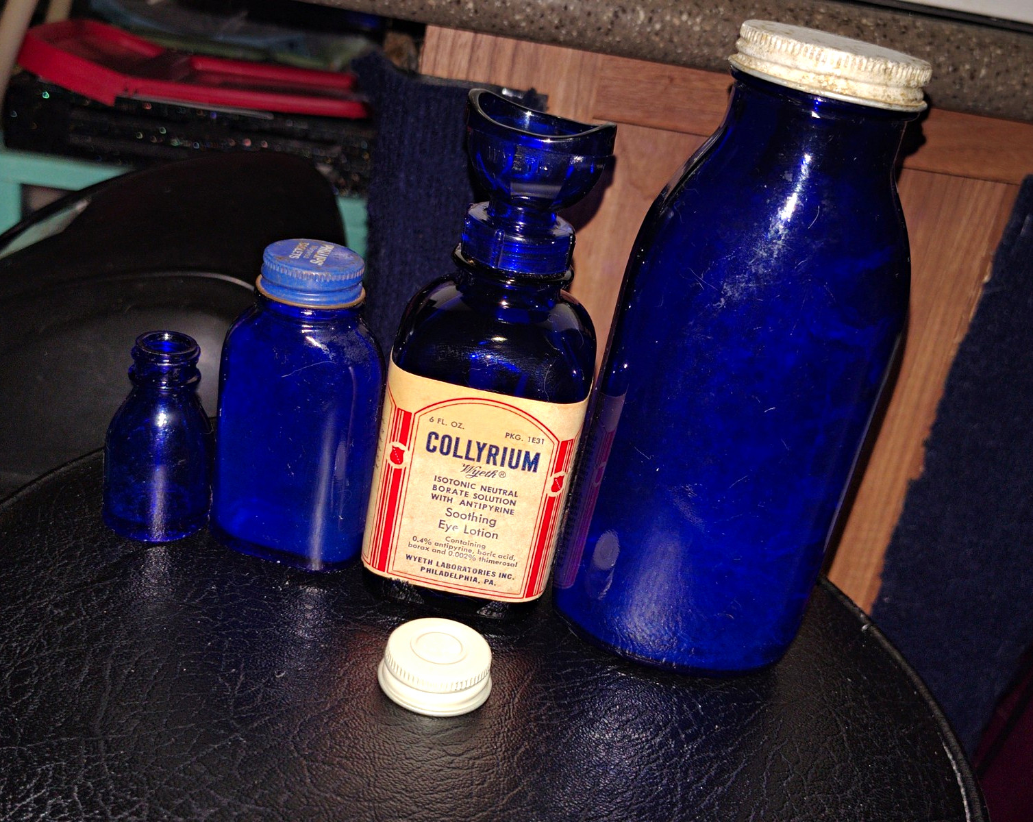 Vintage Cobalt Blue Glass Bottles Wyeth Collyrium Eye Wash Lot