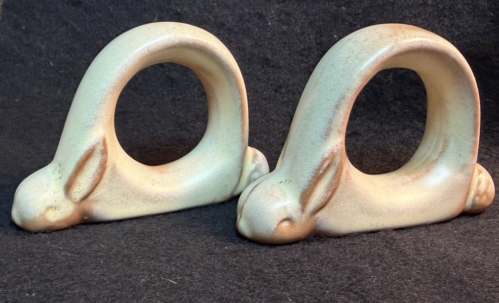 Frankoma Desert Gold Bunny Rabbit Napkin Rings (2) - Ada Clay - Rare HTF
