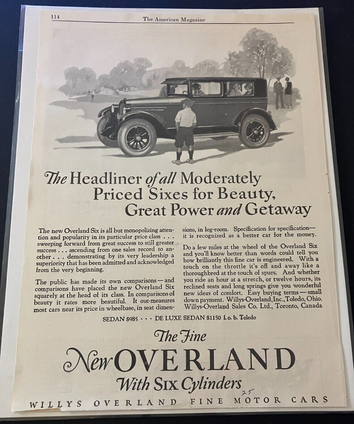 1917 Willys Overland 85-6 Six Cylinder - Vintage Original Print Ad / Wall Art