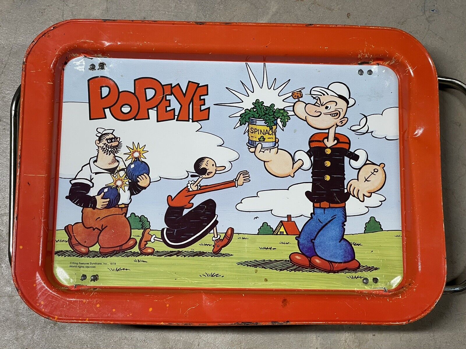 VTG ‘79 Popeye The Sailor Man Olive Oyl Brutus Folding Metal TV Dinner Lap Tray