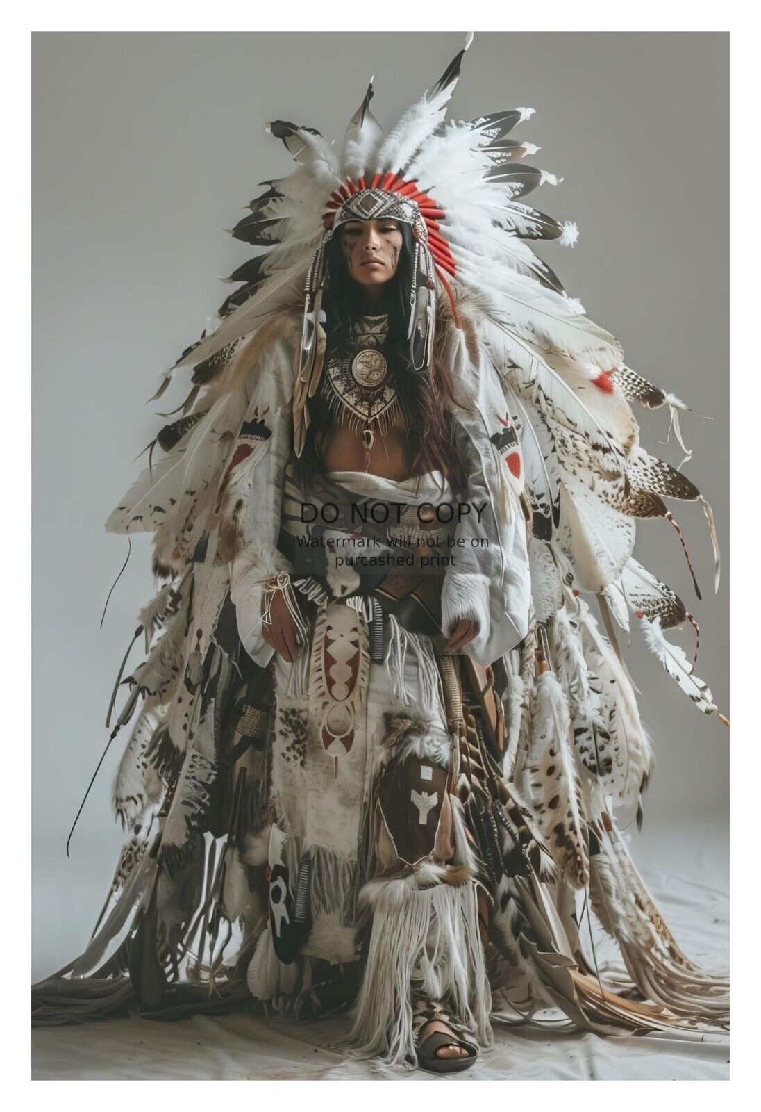 GORGEOUS YOUNG NATIVE AMERICAN LADY WEARING FEATHER CLOTHING 4X6 FANTASY PHOTO