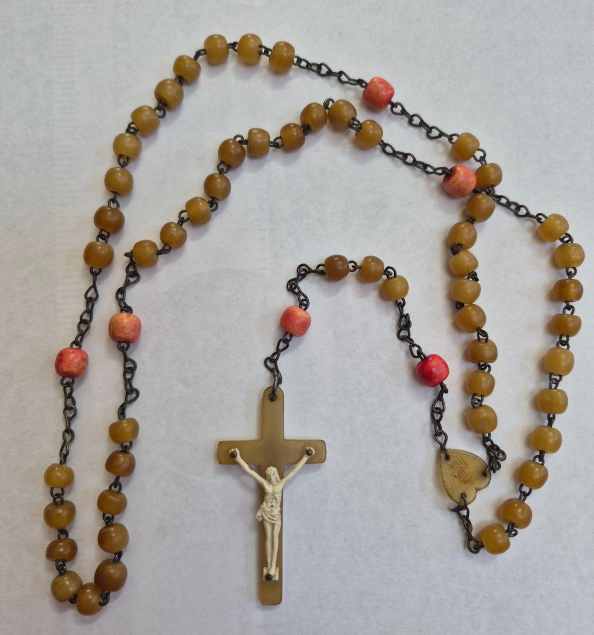 Antique Vintage Carved Irish Horn Bakelite Rosary Beads Ireland Cross 21” Marion Antique Vintage Carved Irish Horn Bakelite Rosary Beads Ireland Cross 21” Marion