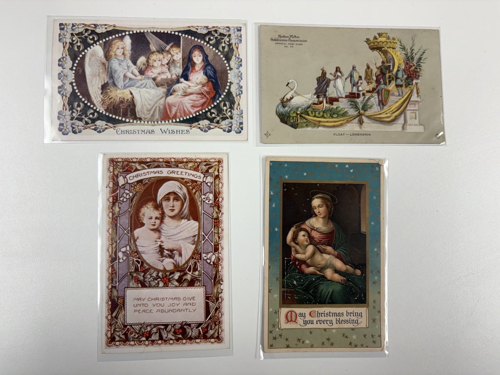4 Antique Postcards 1909 Christmas Religious / Nativity Hudson Fulton Lohengrin