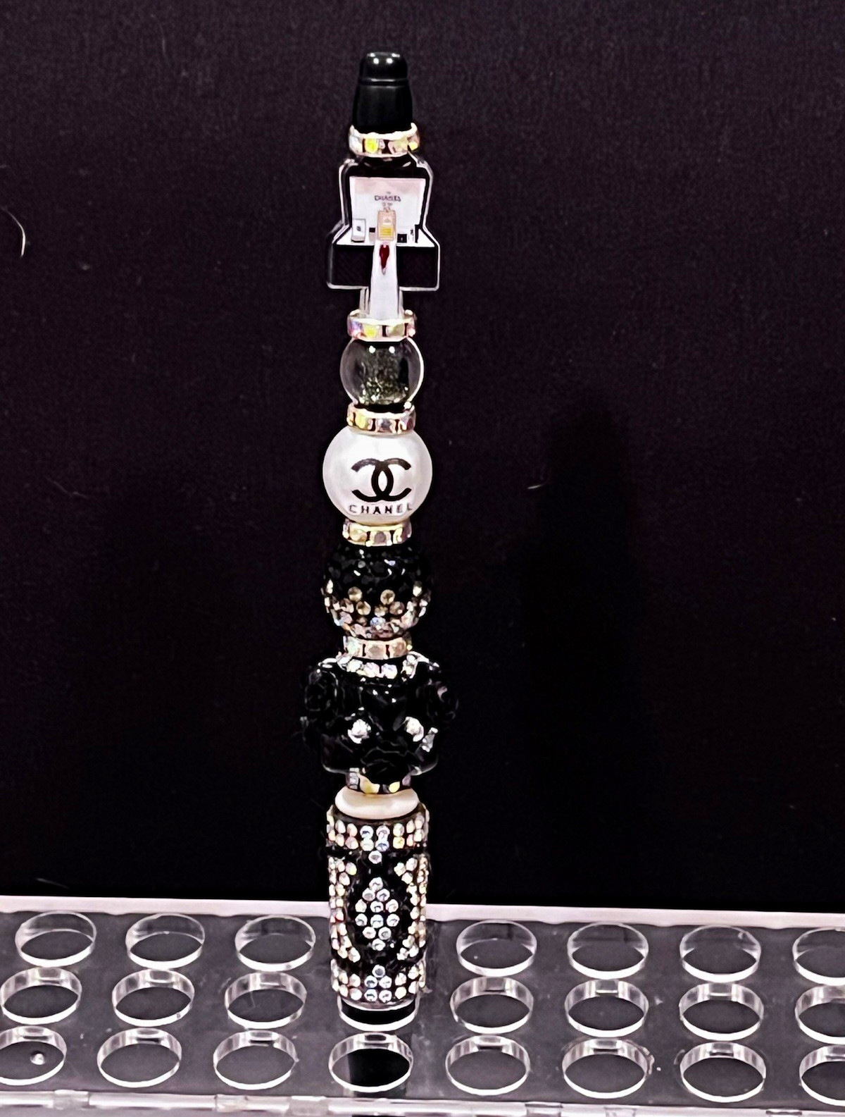 Rare Fashion designer Logo focal fancy beaded pen