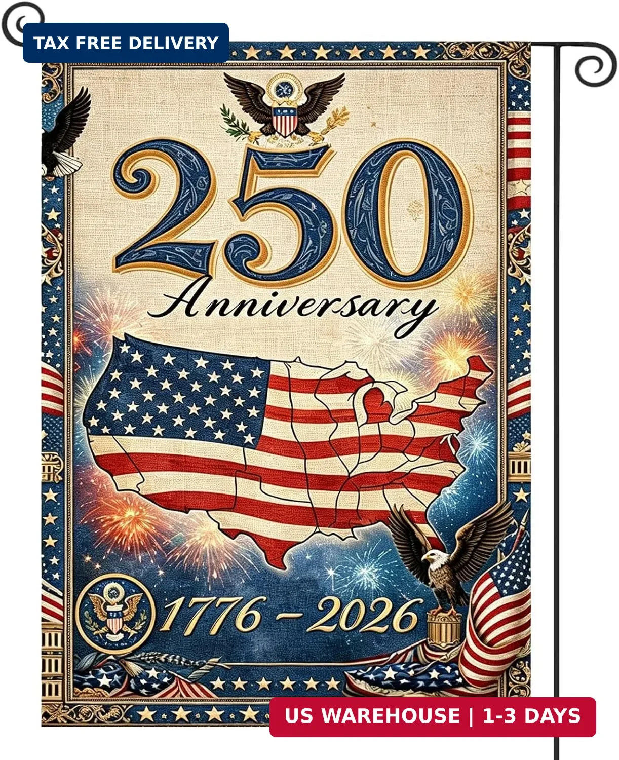 250th Anniversary America Garden Flag, 250 Anniversary USA Flag 1776-2026 Commem