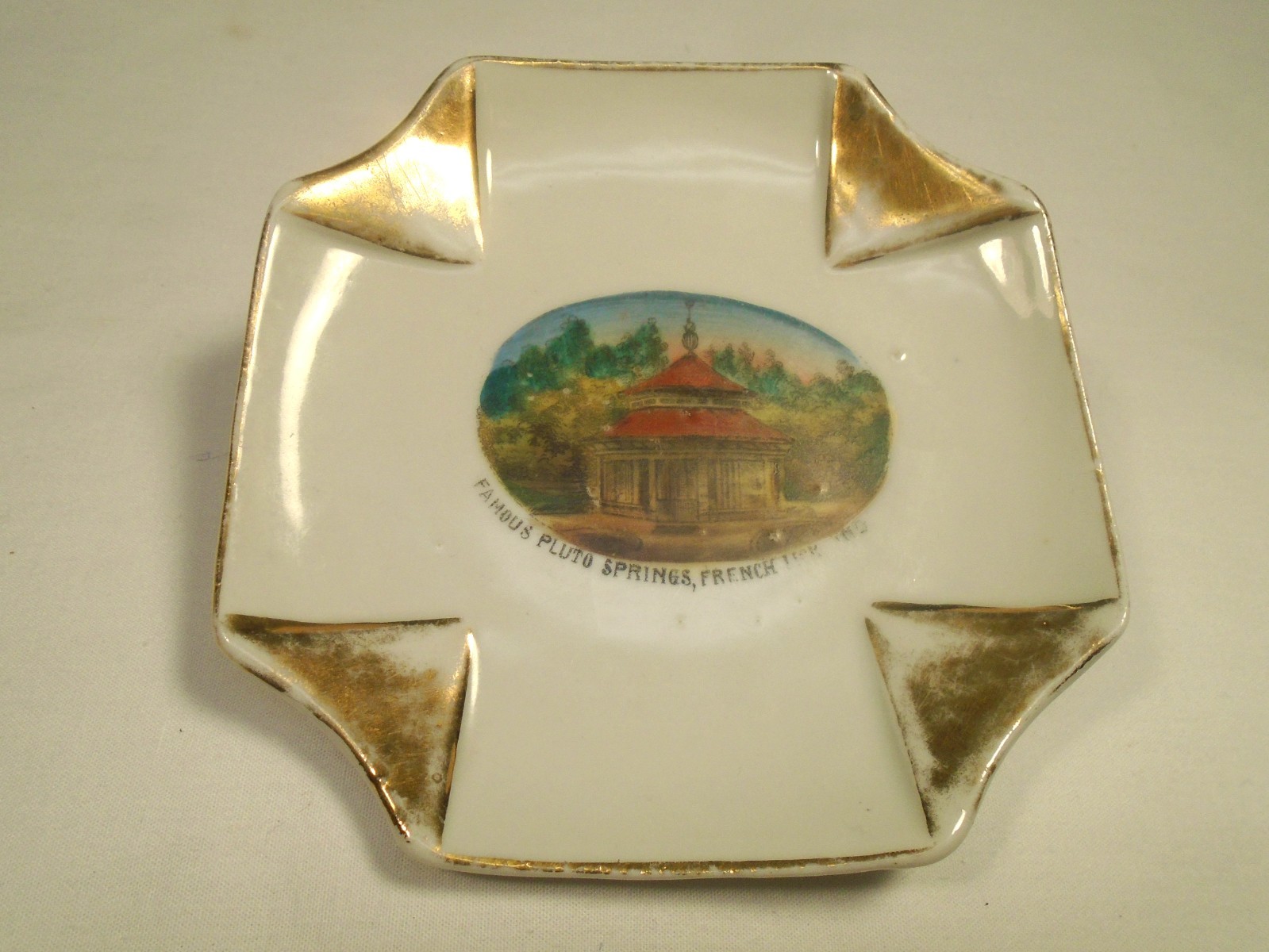 VINTAGE PLUTO SPRINGS FRENCH LICK INDIANA HAND PAINTED PORCELAIN DISH