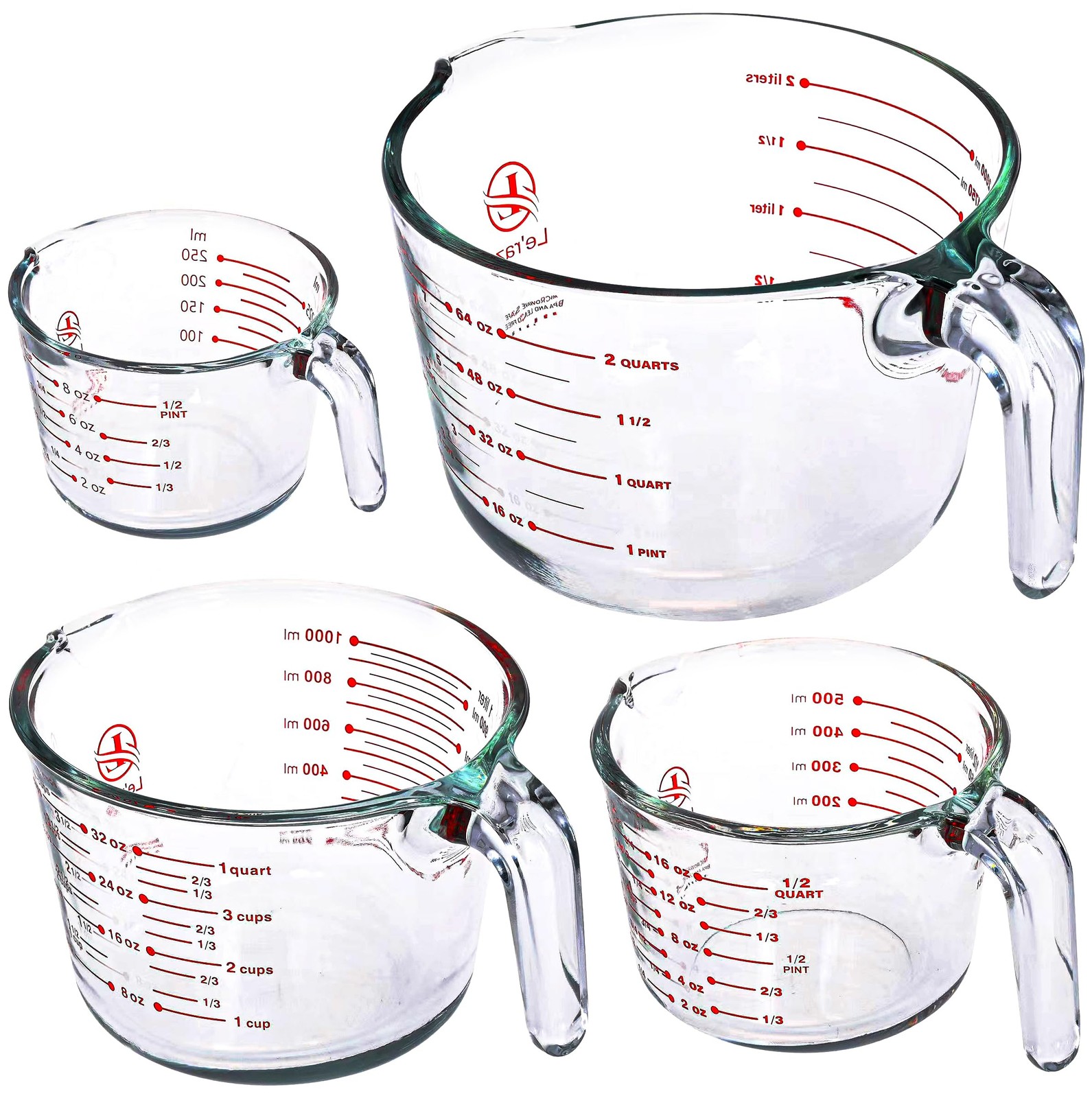 Le'raze Glass Measuring Cups Set of 4 - 1 Cup, 2 Cup, 4 Cup, 8 Cup