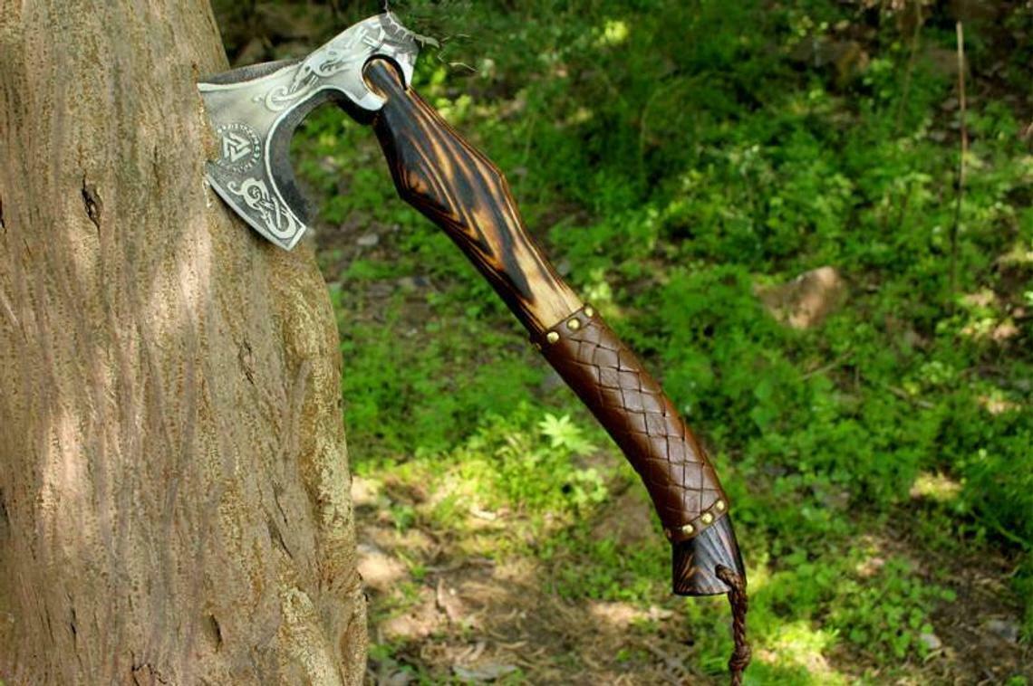 CUSTOM HAND FORGED Carbon Steel Viking VALHALLA Axe Tomahawk Throwing Axe+Sheath