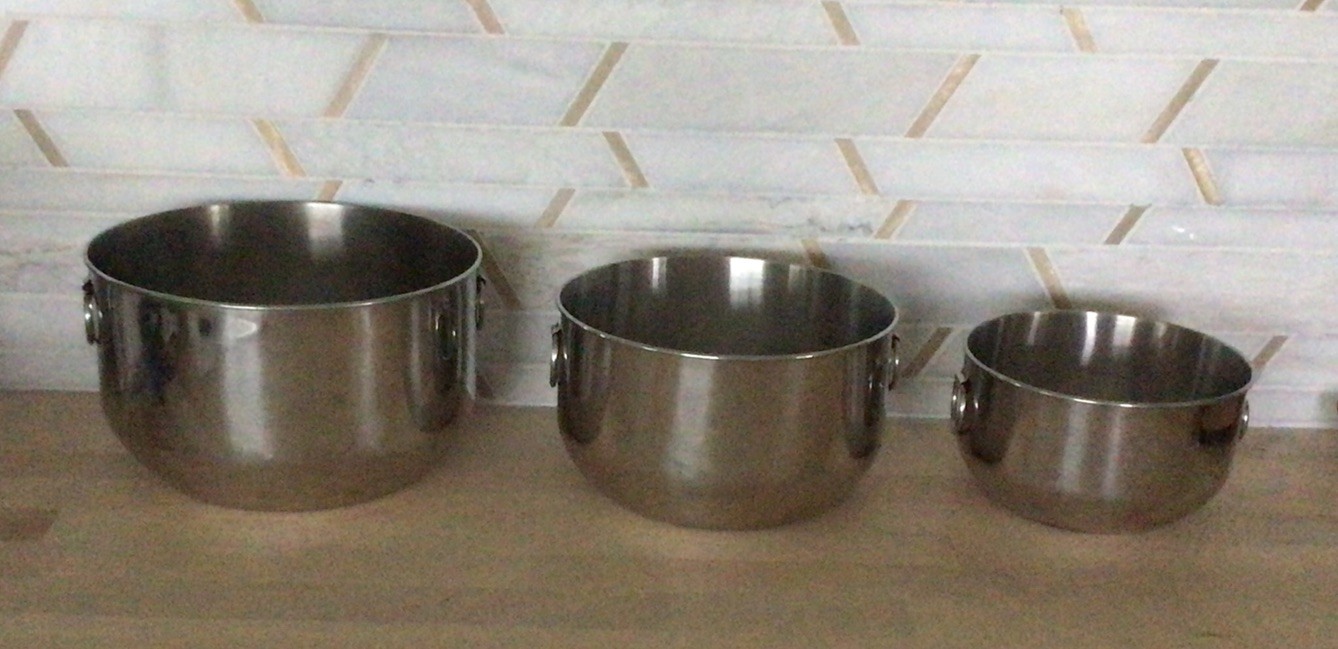 Vintage Farberware Nesting 3 Bowl Set Stainless Steel 2 Thumb Rings On Each MCM