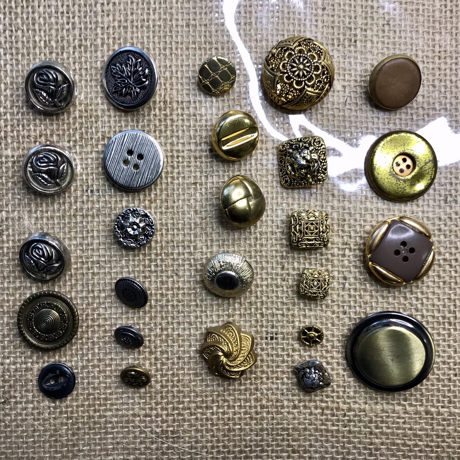 ANTQ Victorian Glass Pictorial Metal Brass Vtg Dress Coat Buttons Art Crafts MCM