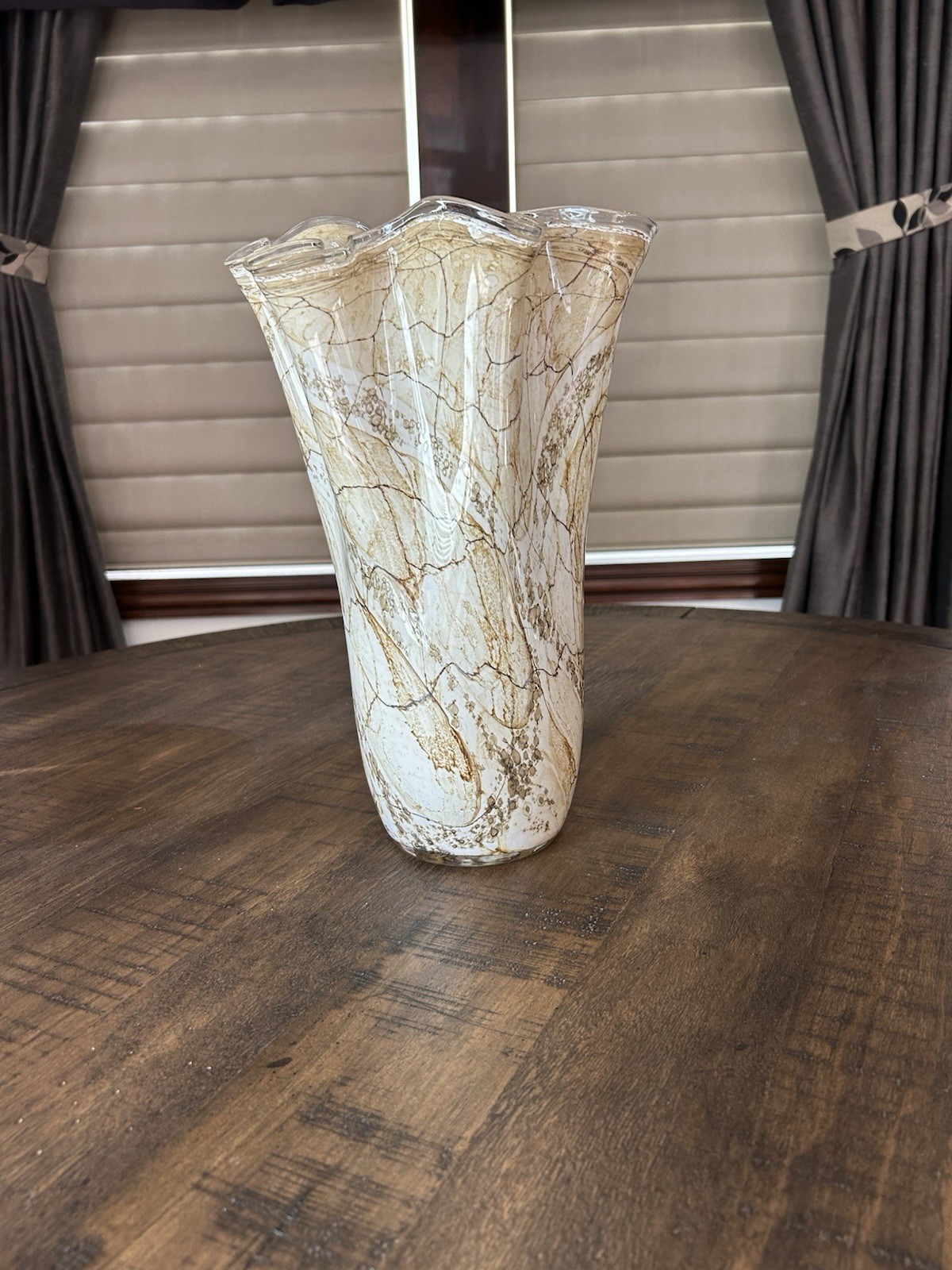 Vintage Josefina Krosno Handkerchief Vase 14.5 “ Large Polish Art Glass Marbled