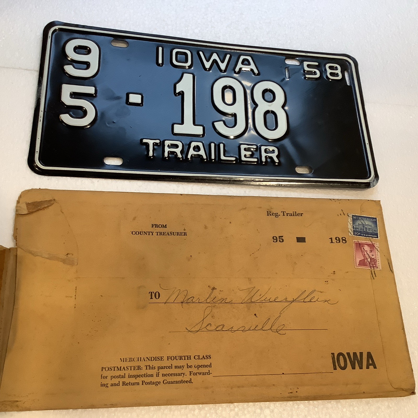 Vintage Iowa 1958 Trailer License Plate Camper Wagon Farm Car
