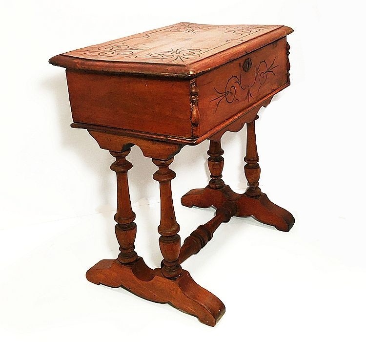 Antique sewing stand. Jewelry Box. Pretty with scrolled legs. Treasure chest.