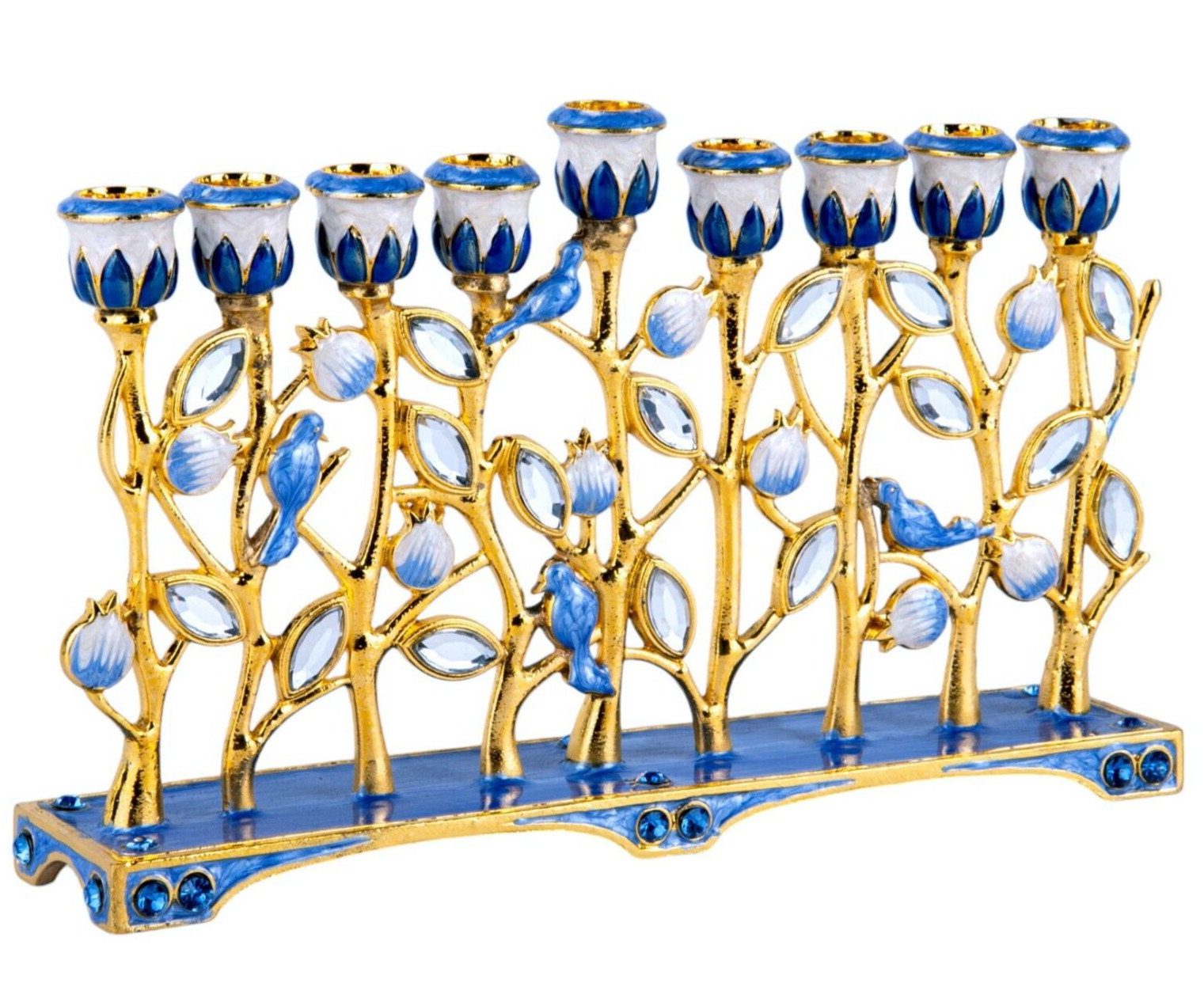Blue and Gold Enamel Menorah Ornate Jeweled Menorah Hanukkah Gift Chanukah 8\