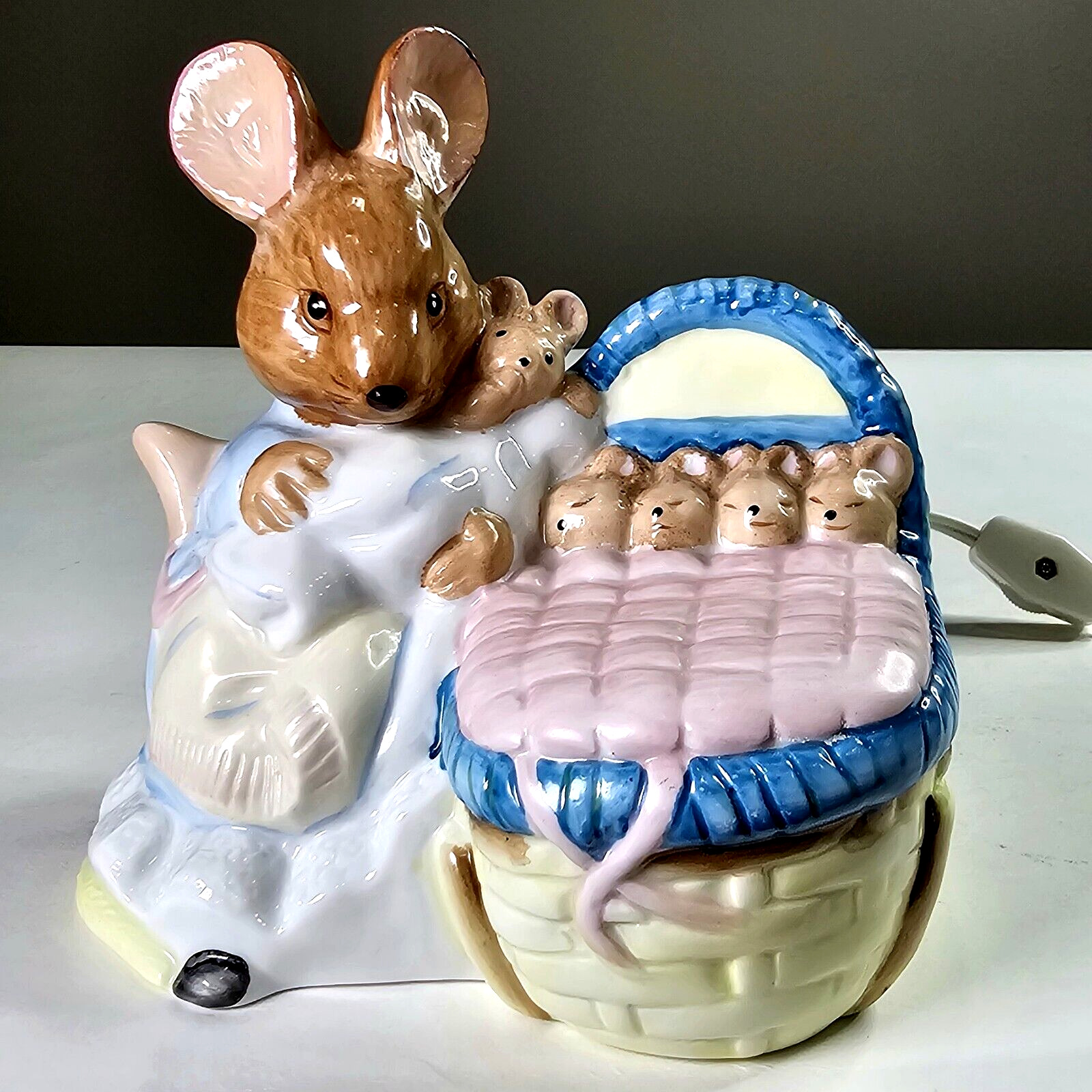1989 Beatrix Potter Rabbit Collectible Ceramic Night Light - Schmid Mom & Babies