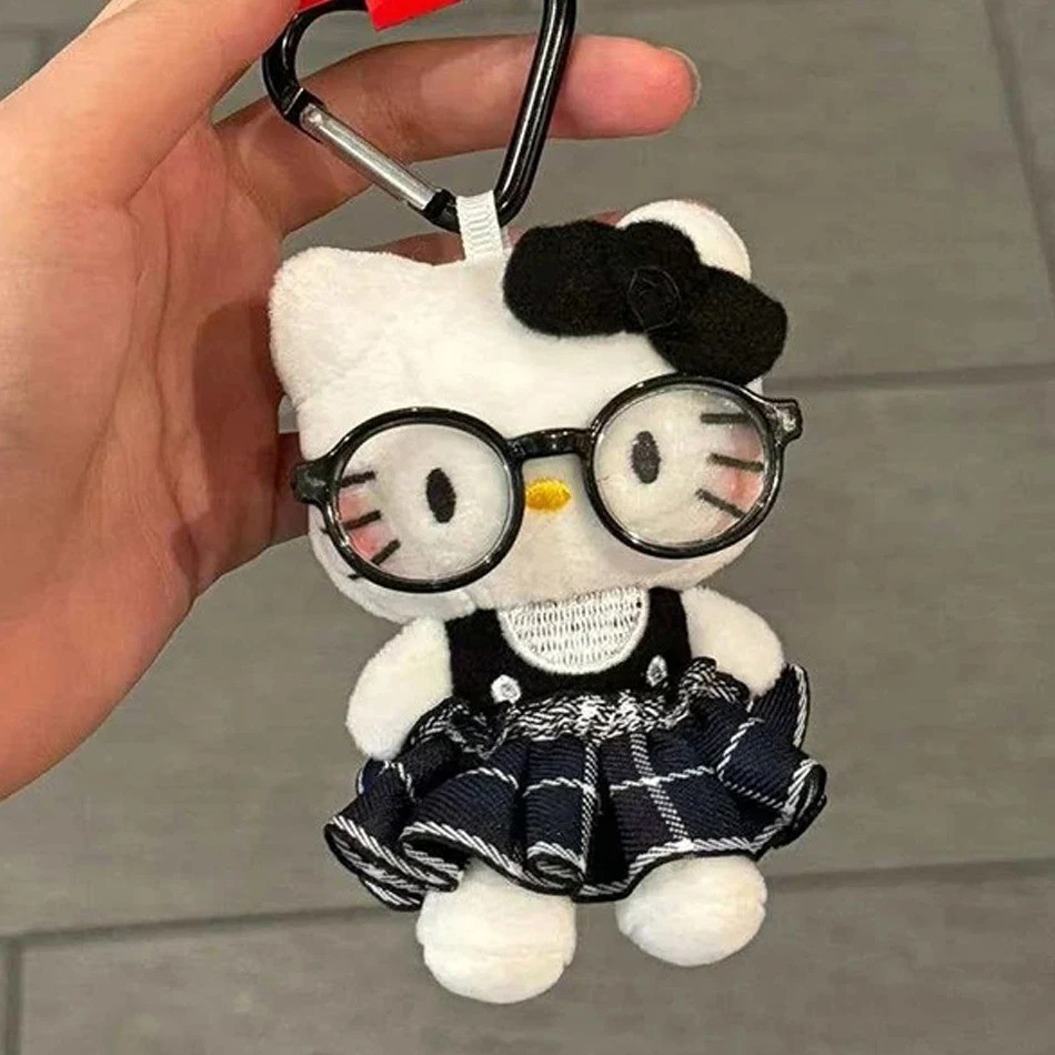 Hello Kitty Plush Keychain Cute Doll Cat Keyring Black Glasses Birthday Gift