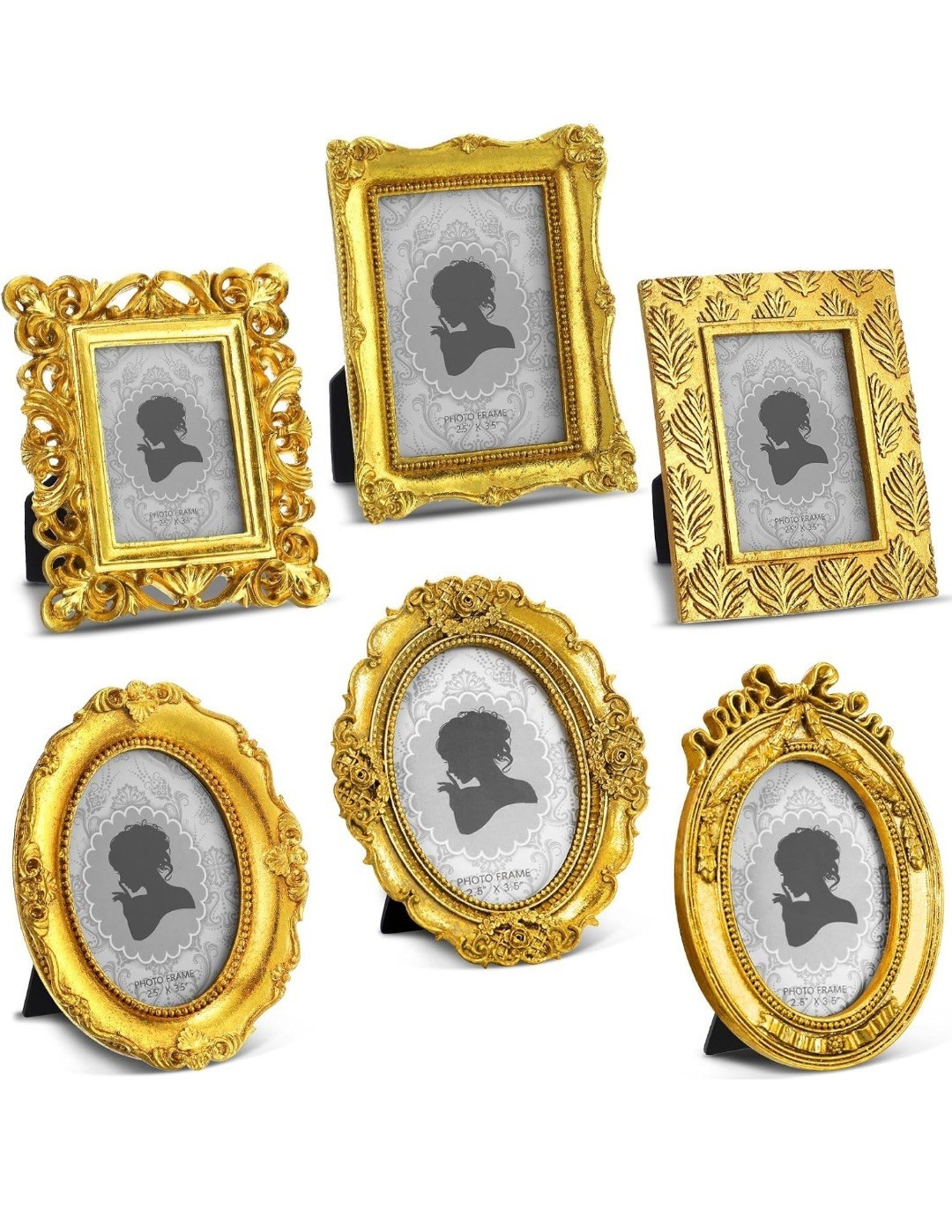 6 Pcs Tiny Gold Antique Gold Picture Frames, Resin 6 Assorted Styles 6 Pcs Tiny Gold Antique Gold Picture Frames, Resin 6 Assorted Styles
