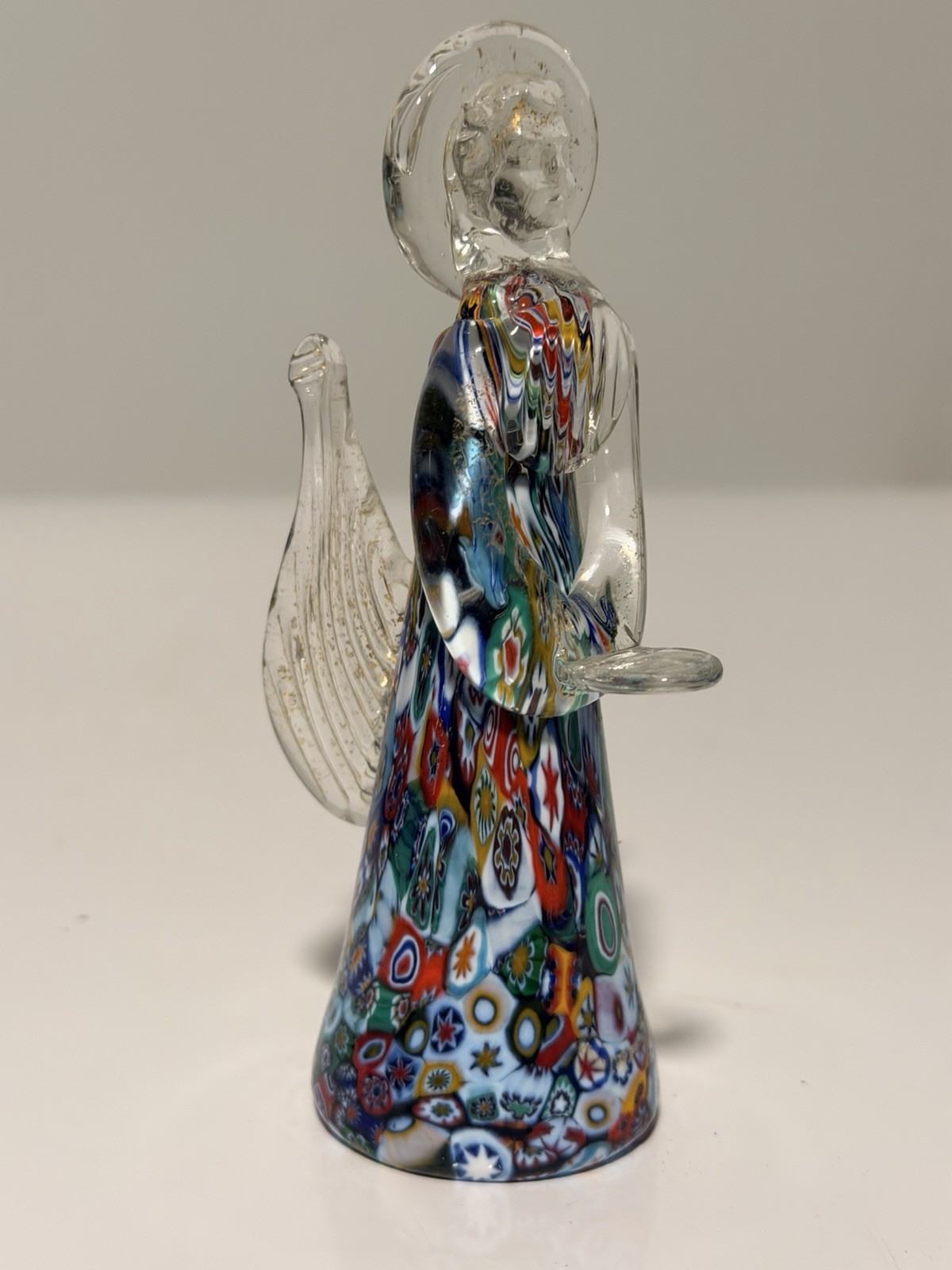 Vintage Murano Millefiori Art Glass Angel Figurine Gold Leaf Italy 5.25 In