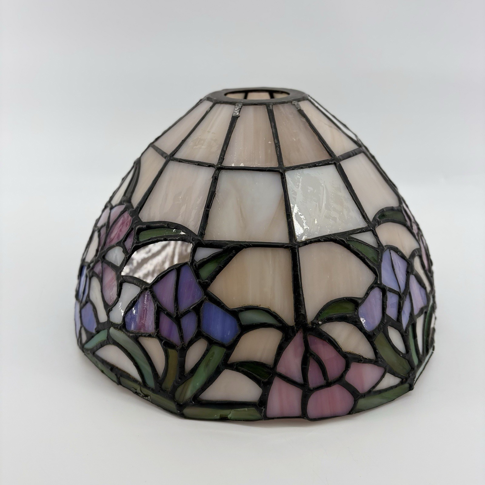Vintage Dale Tiffany Lamp Shade Iris Floral Art Deco Stained Glass 6\