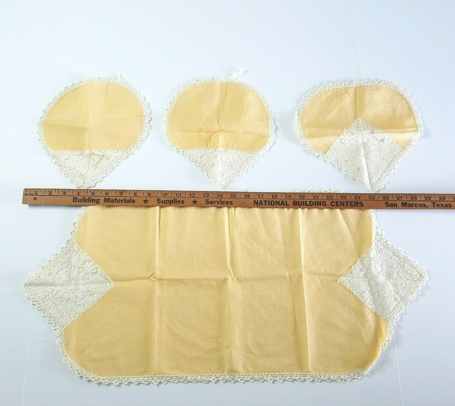 Vintage Muslin & Lace Table Runner Lace Dresser Scarf Doilies Linen 5 Piece Set