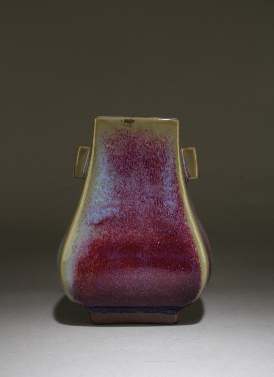 Chinese Flambe Porcelain Vase With Twin Cylindrical Handles