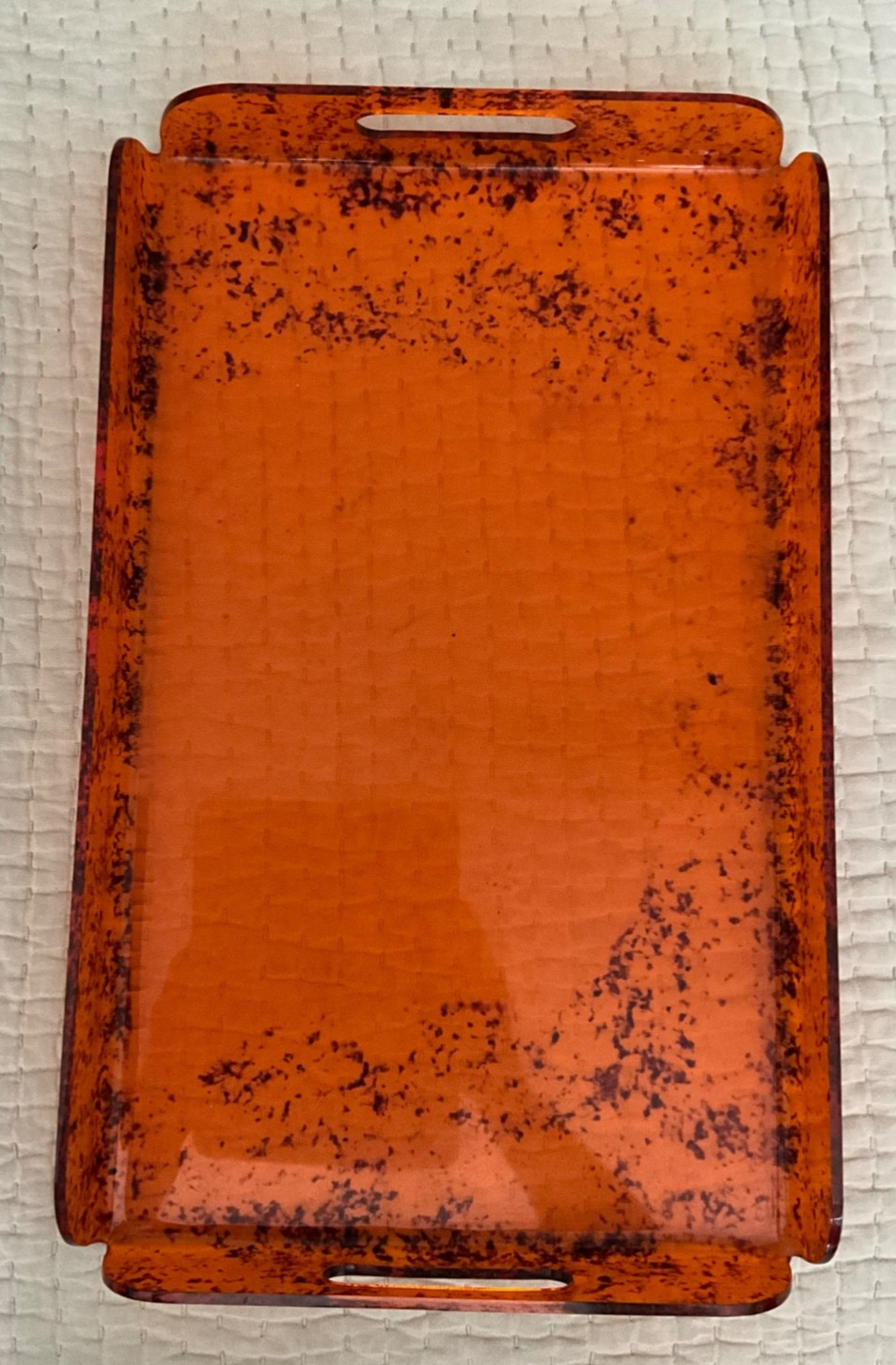 LARGE MID CENTURY MODERN FAUX TORTOISE LUCITE RECTANGLE TRAY WITH HANDLES