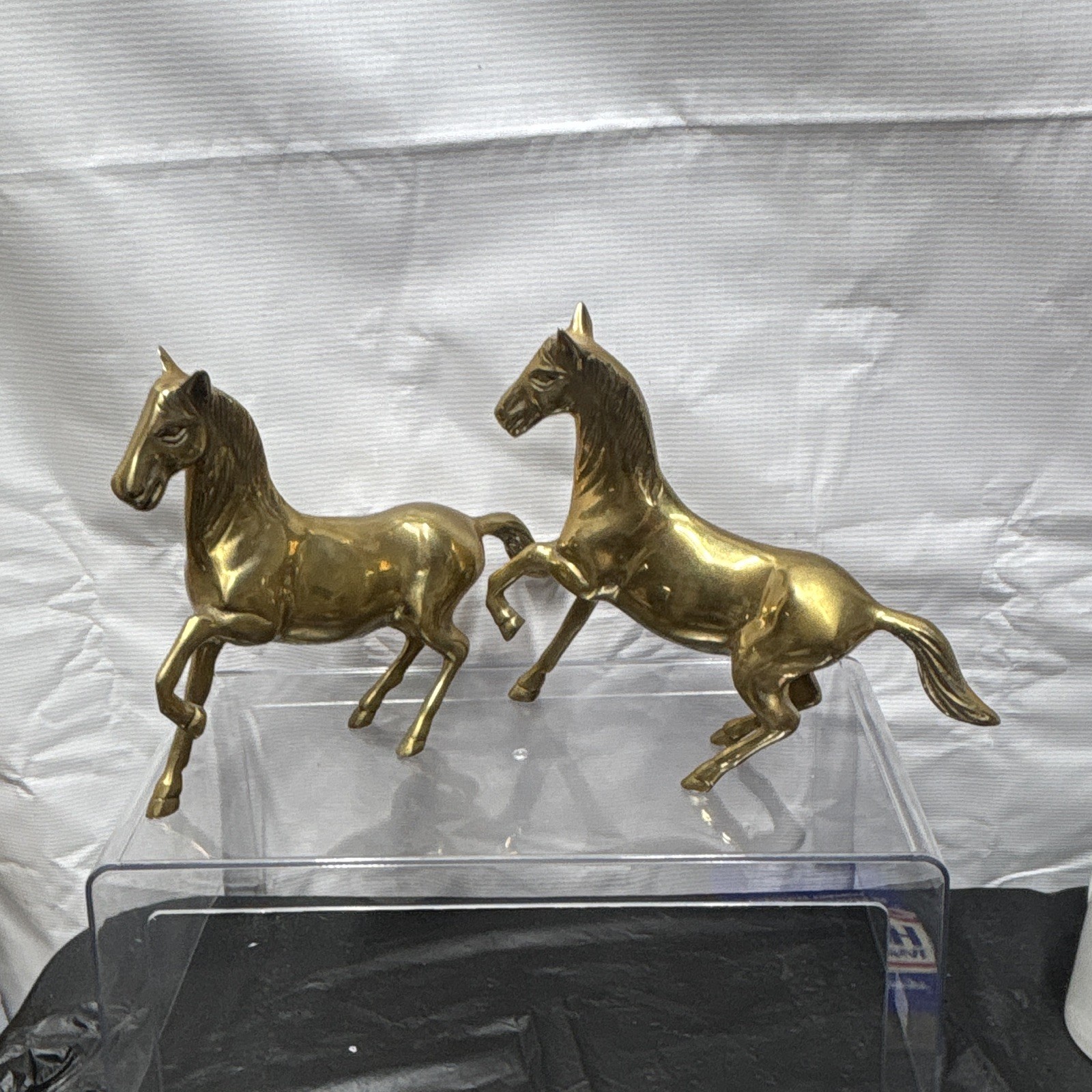 A Pair of Vintage Solid Brass Prancing Or Running Horse Figurines 5.5 Inch Tall
