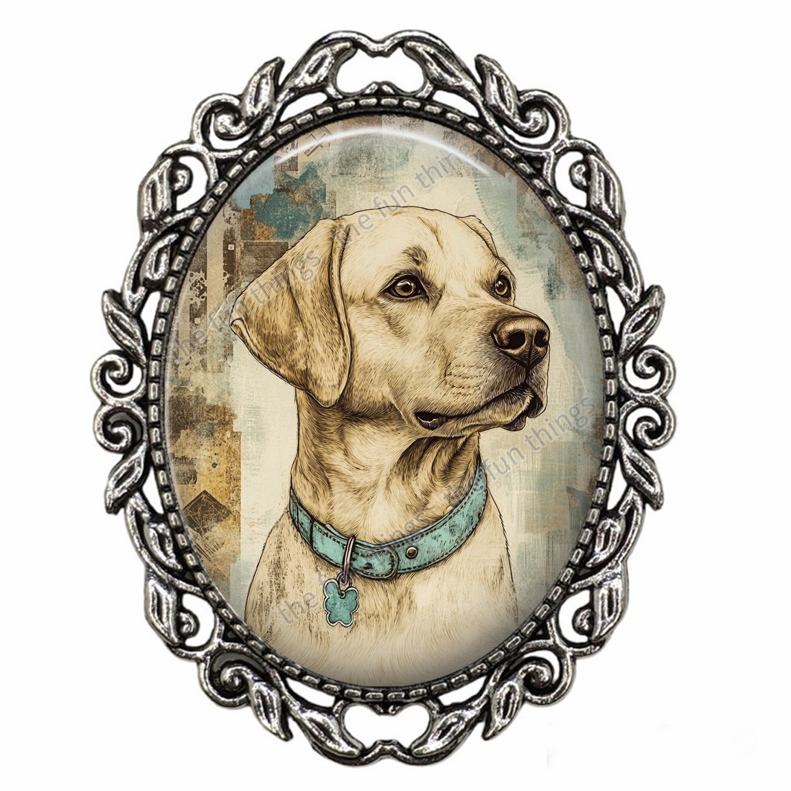 Yellow Lab Labrador Brooch Vintage Boho Pin Silver Glass Dome Lab Mom Gift