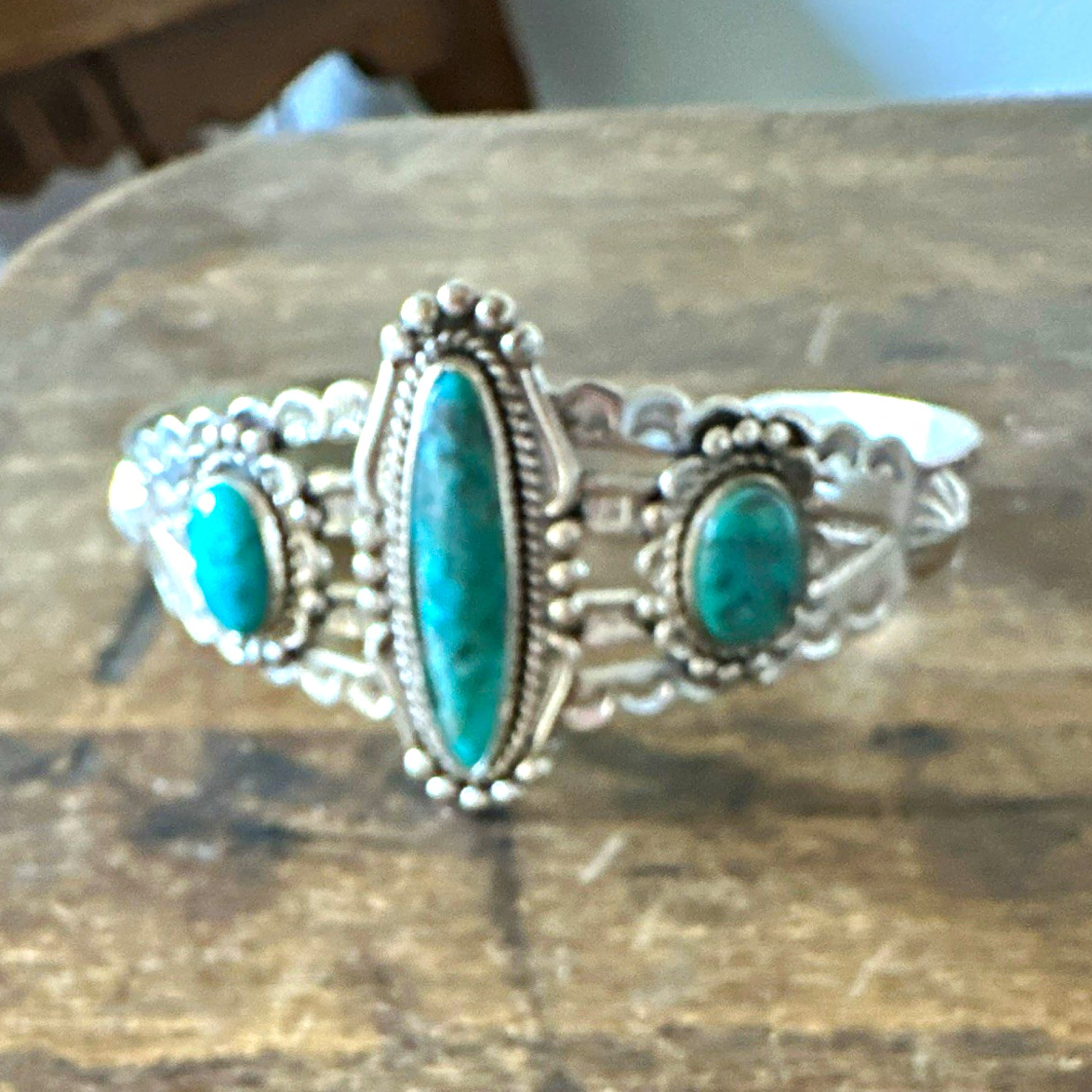 Native American Turquoise Sterling Silver Cuff Bracelet in Sterling Silver
