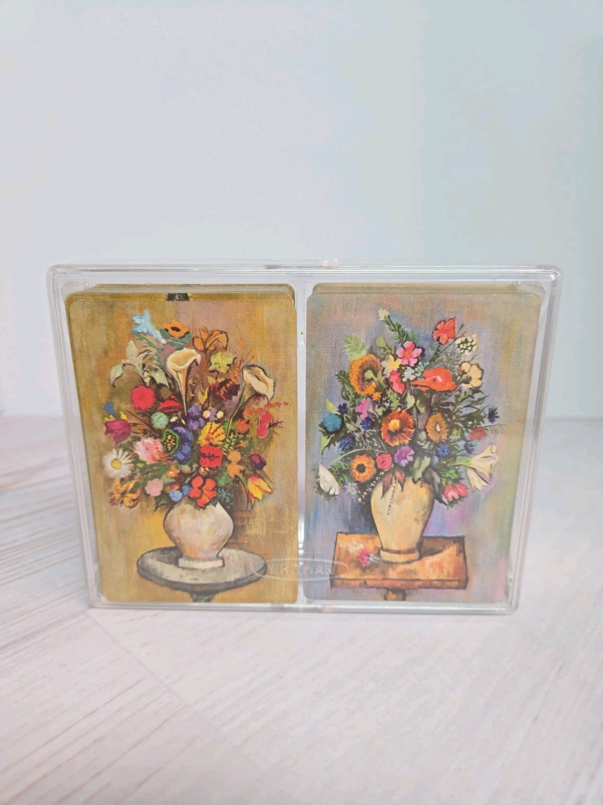 Vtg Whitman Playing Cards Floral Pattern Design Double Deck 1960's Good Shape Vtg Whitman Playing Cards Floral Pattern Design Double Deck 1960's Good Shape