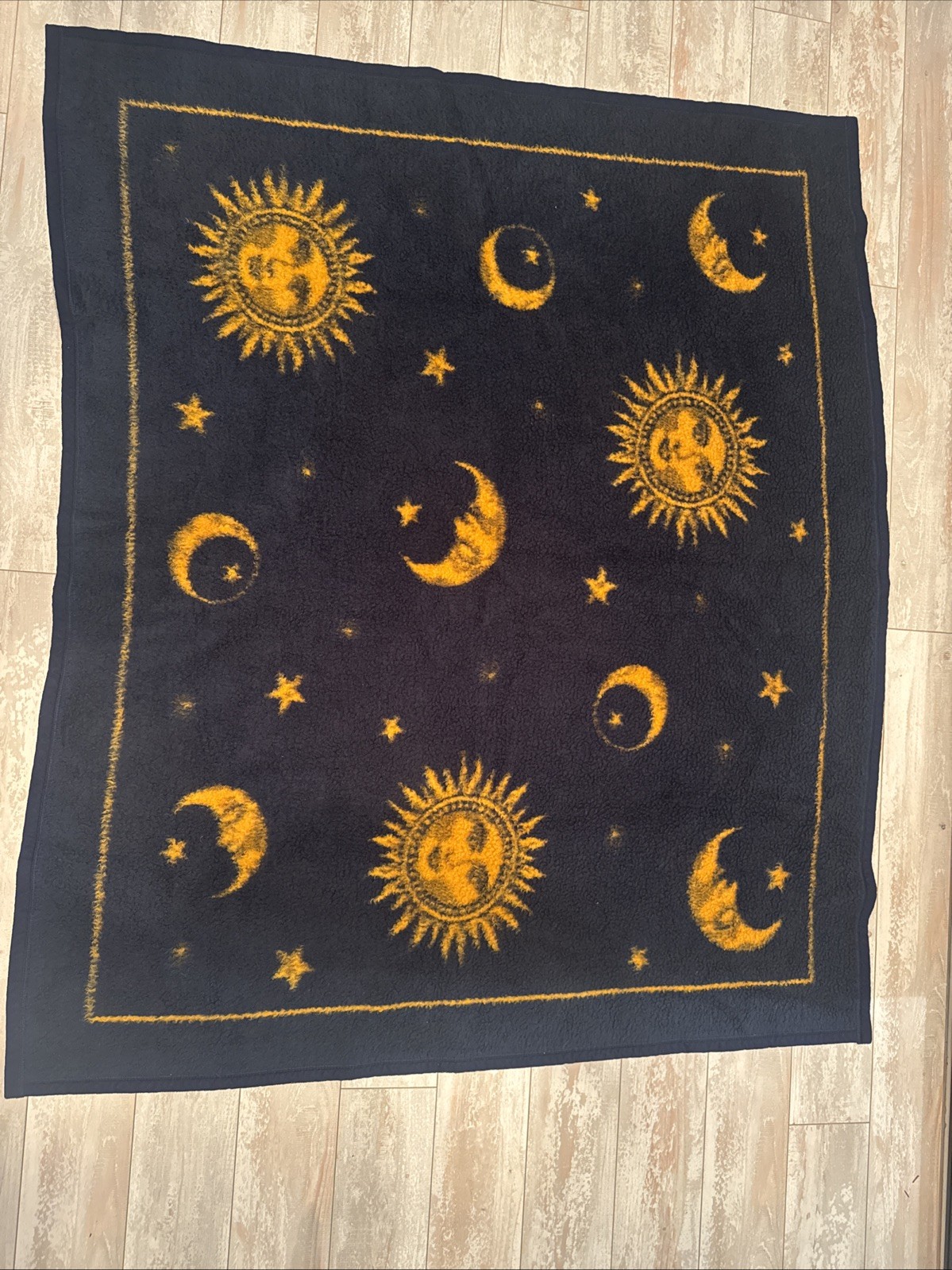 Vintage Biederlack Celestial Sun Moon Stars Reversible Blanket Throw 52”x45”