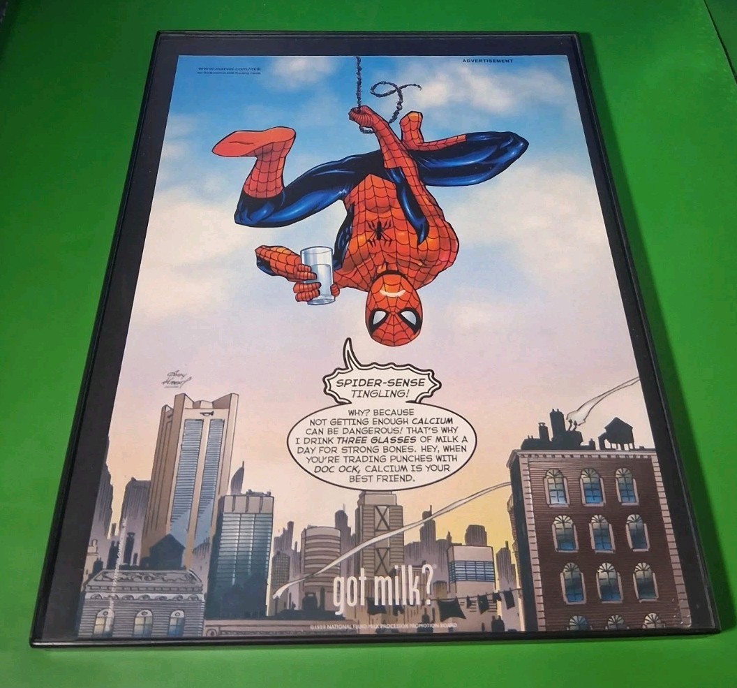 Spider-man Gor Milk Vintage Print Ad Framed  1999 8.5x11