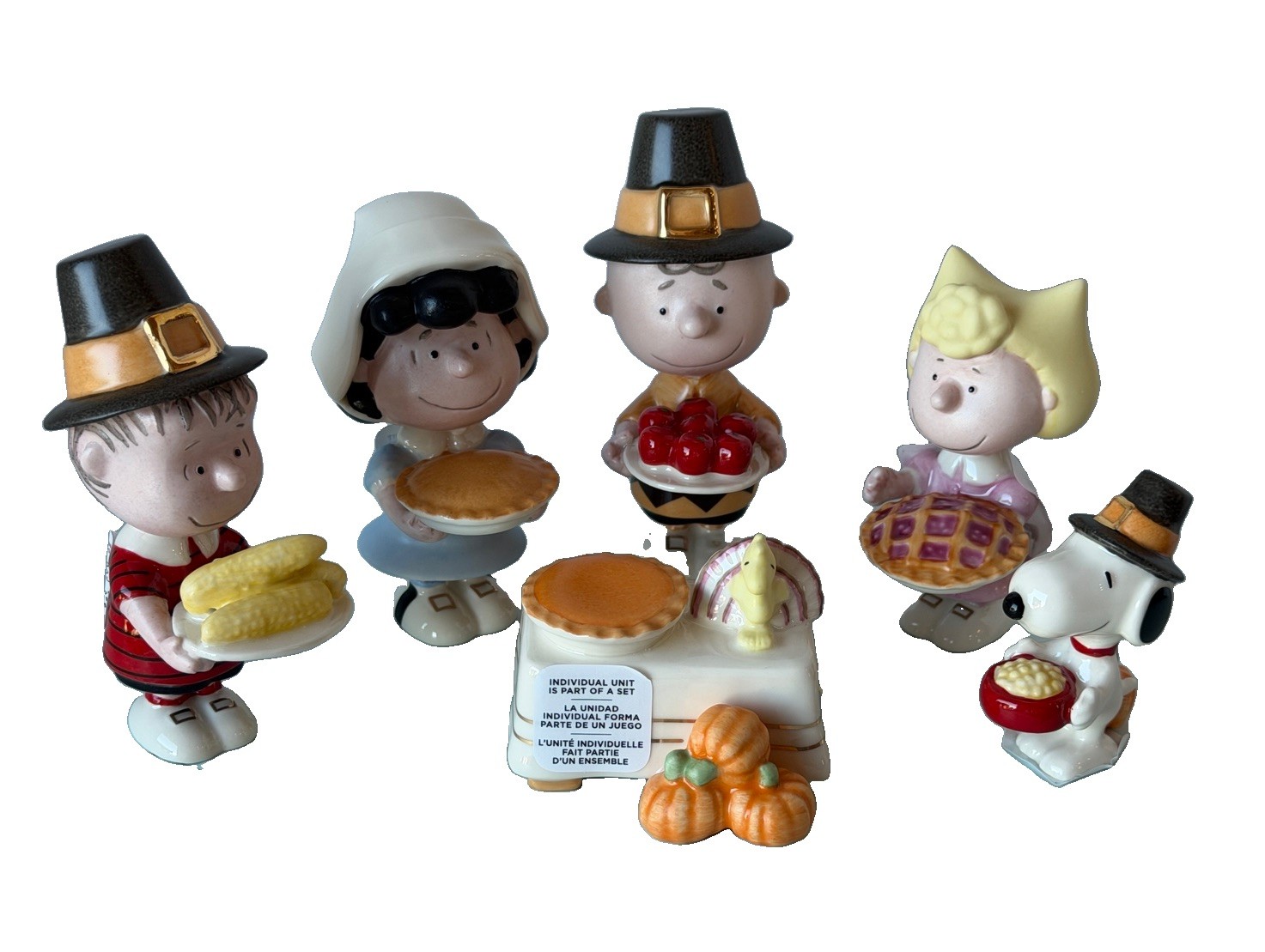 Lenox Peanuts Thanksgiving Figurines 6 pc Snoopy Charlie Brown Pilgrim Lucy NEW