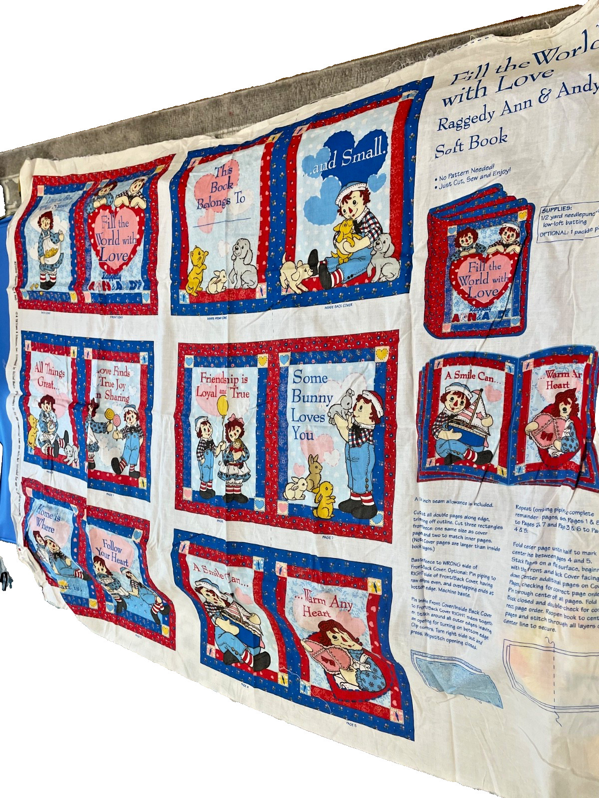 Vintage Raggedy Ann & Andy soft Cloth Book Fill the World w Love fabric set Vintage Raggedy Ann & Andy soft Cloth Book Fill the World w Love fabric set