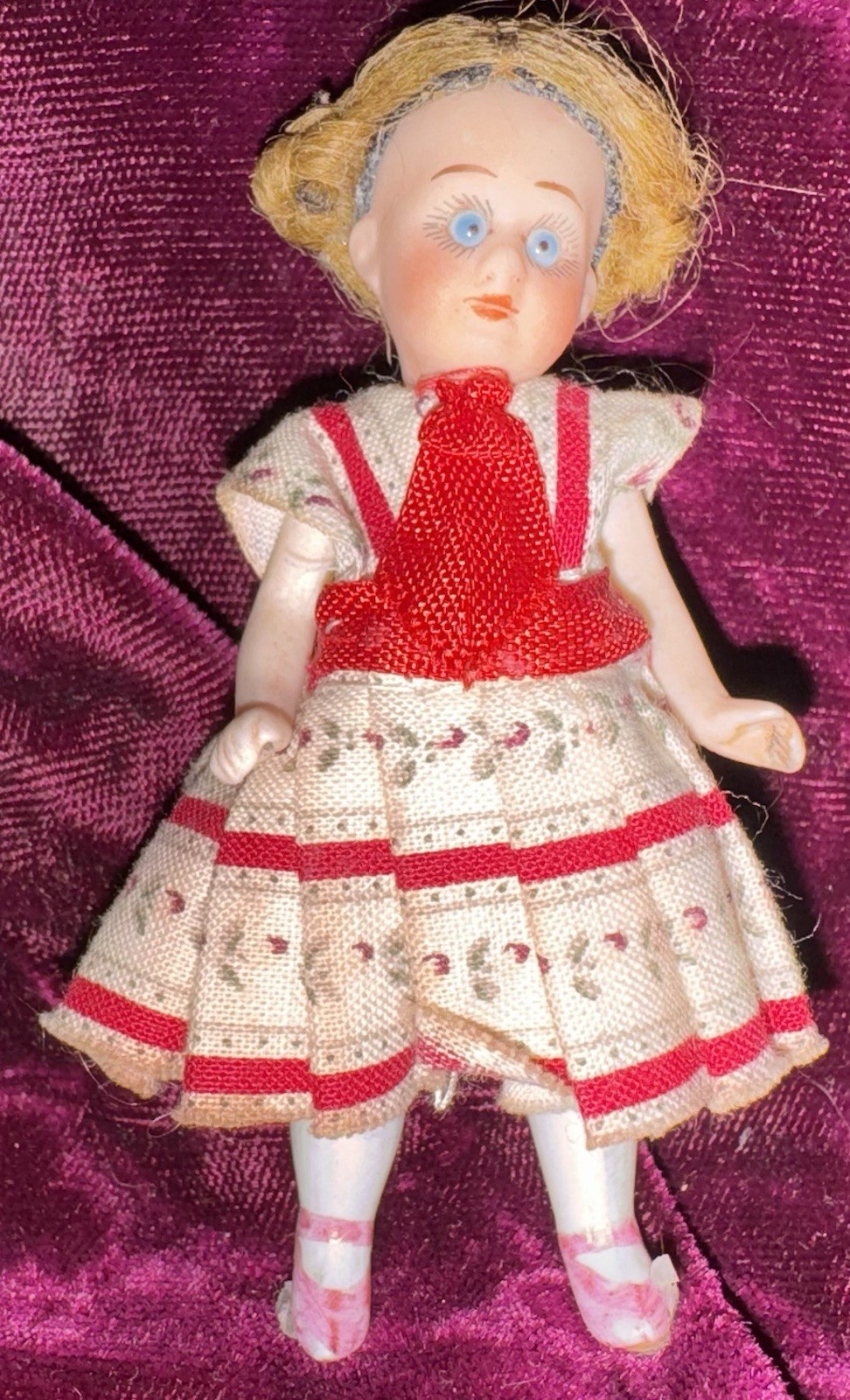 Antique 3 1/2” Miniature Victorian Bisque Jointed  Doll  #7063