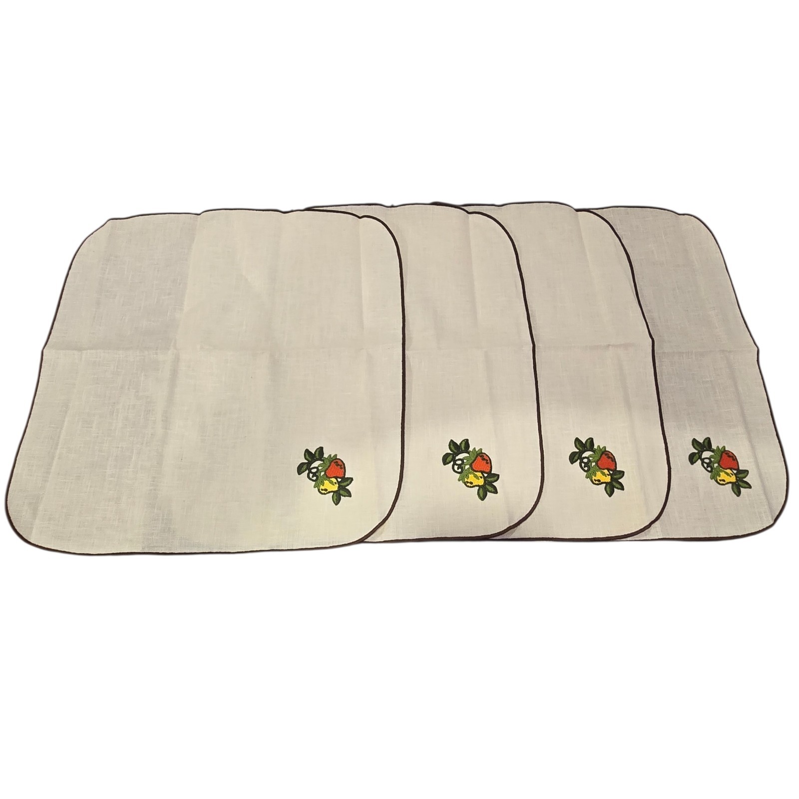 4 Vtg MCM Sears Strawberry Applique Fabric Napkins/Placemates Farmhouse Cottage