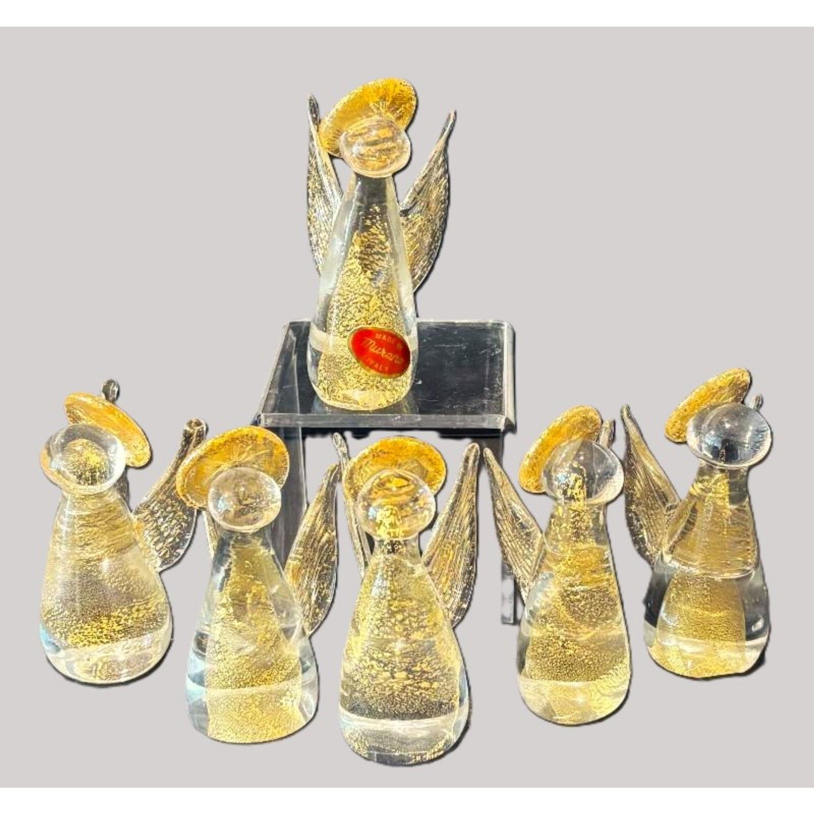 Murano Venetian Angel glass Christmas Figurines gold flecks set of 6 about 4 in