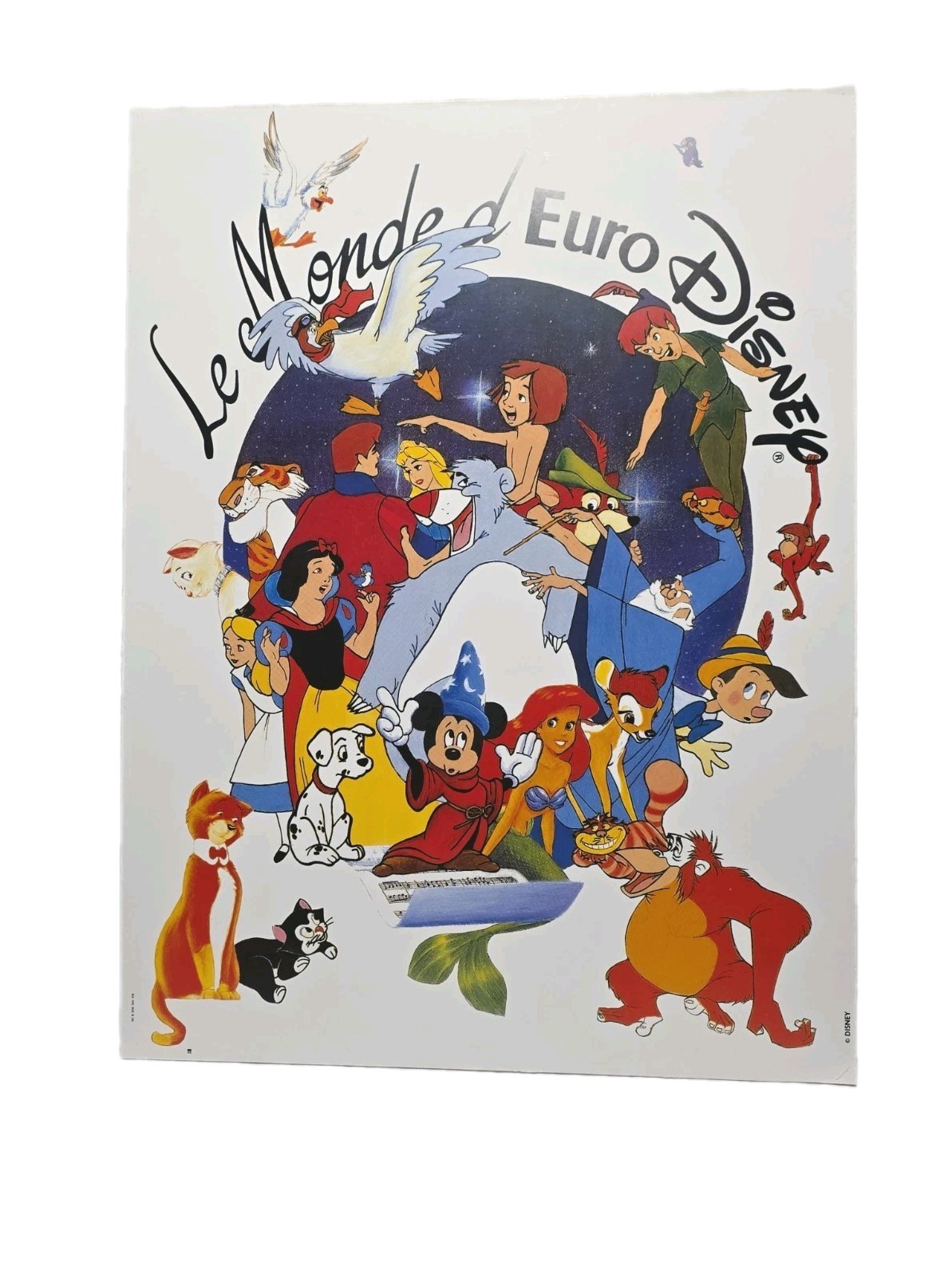 Vtg 1992 Euro Disney Poster Le Monde d'Euro Disney Mickey Ariel Montage 32 X 24