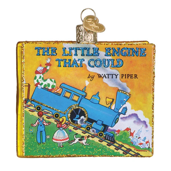 Old World Christmas THE LITTLE ENGINE THAT COULD BOOK (44339) Glass Orn. w/Box